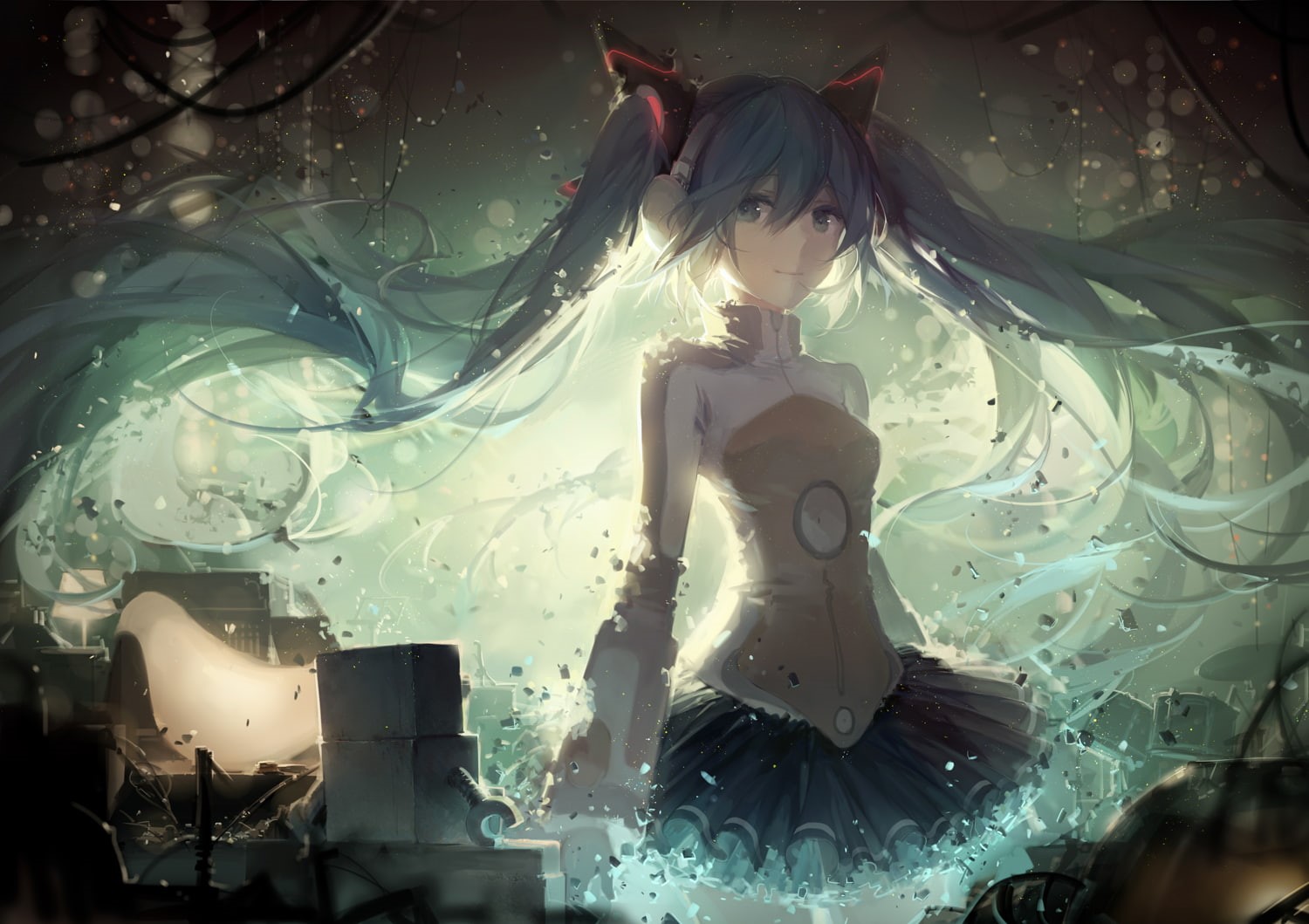 headphones, 720P, hatsune, miku, rella, odds, ends, vocaloid, twintails, HD Wallpaper