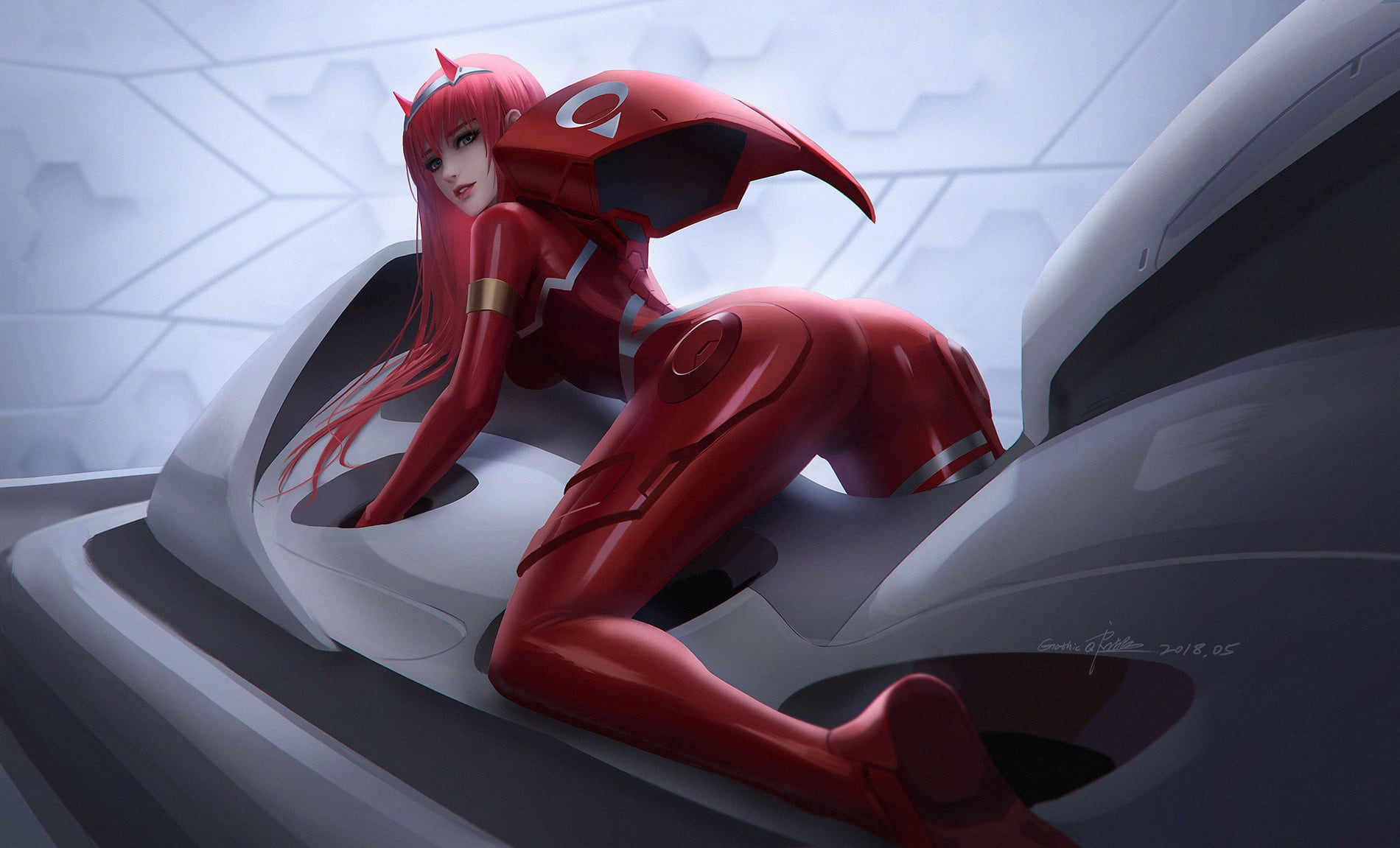 human representation, robot, red, creativity, anime, reflection, motor vehicle, car, chrome, close-up, Darling in the FranXX, mode of transportation, land vehicle, HD Wallpaper