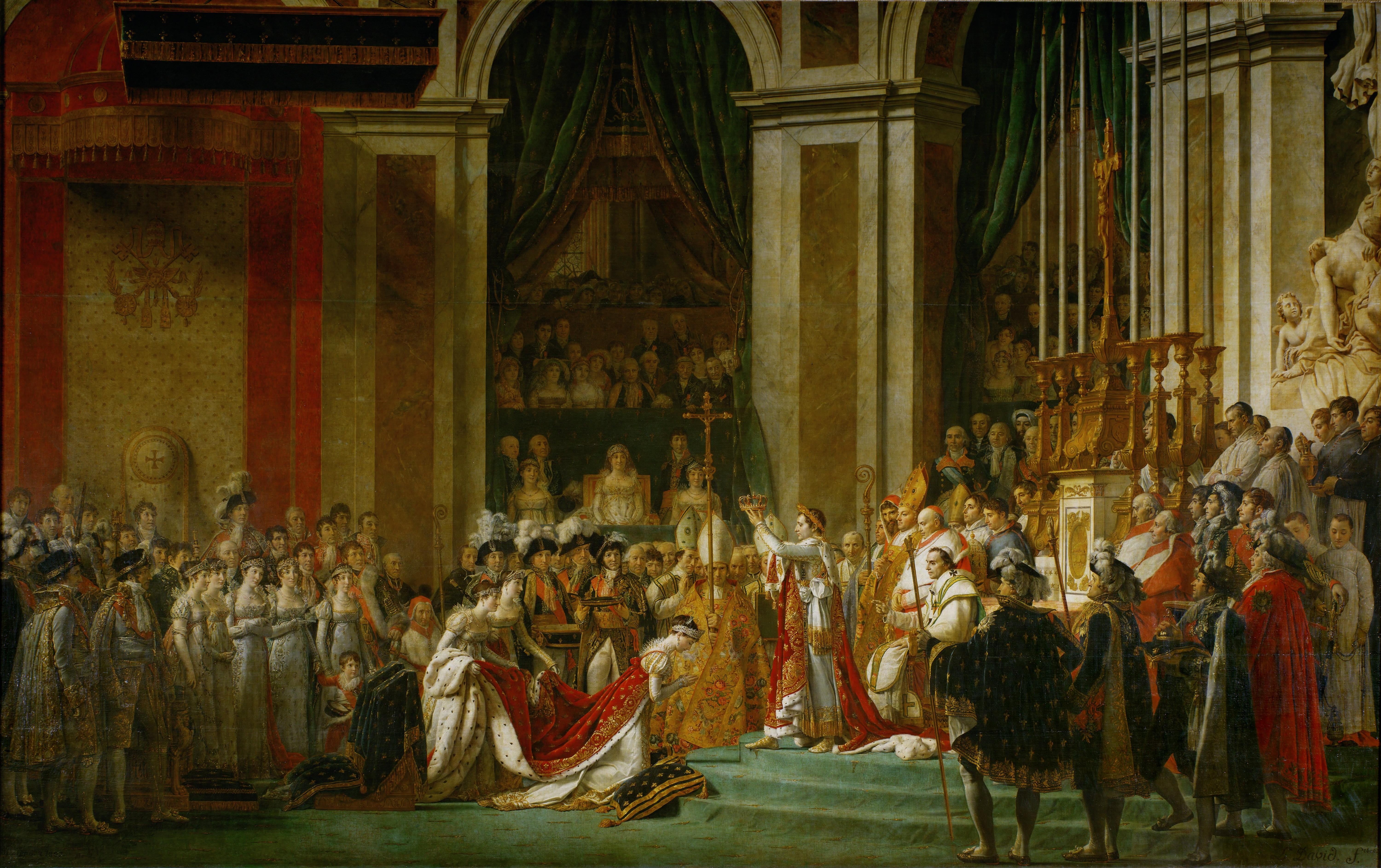 spirituality, history, framed, architectural column, art and craft, representation, mural, creativity, 5K, The Coronation of Napoleon and Josephine, building, HD Wallpaper