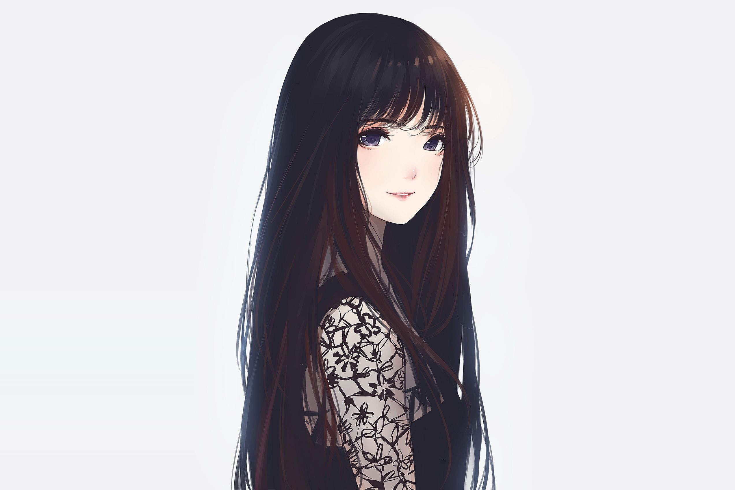looking at camera, beautiful woman, 1080P, long hair, anime girls, hair, hairstyle, bangs, indoors, standing, female, young adult, women, Kyrie Meii, waist up, HD Wallpaper