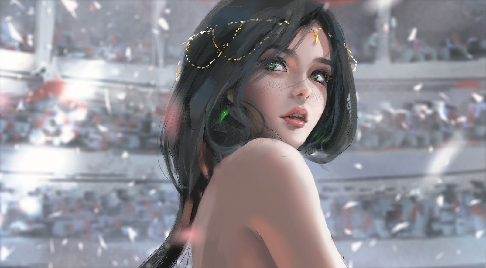 contemplation, fashion, artwork, young women, hair, women, looking over shoulder, adult, looking at camera, focus on foreground, beautiful woman, digital, HD Wallpaper
