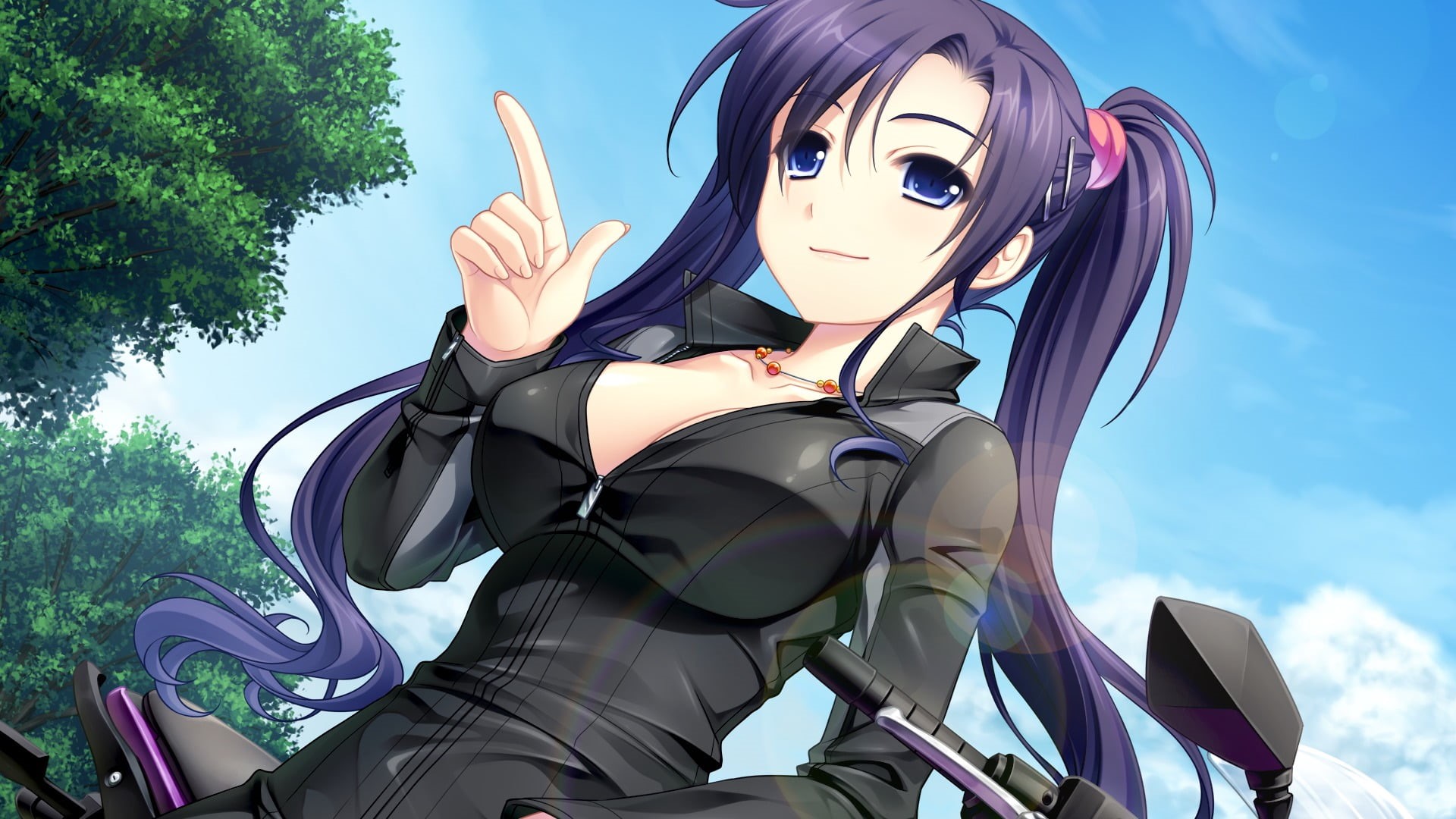 digital, women, haired, sunlight, lifestyles, nature, long hair, tree, real people, 1080P, anime girls, females, portrait, young adult, gesturing, female, HD Wallpaper