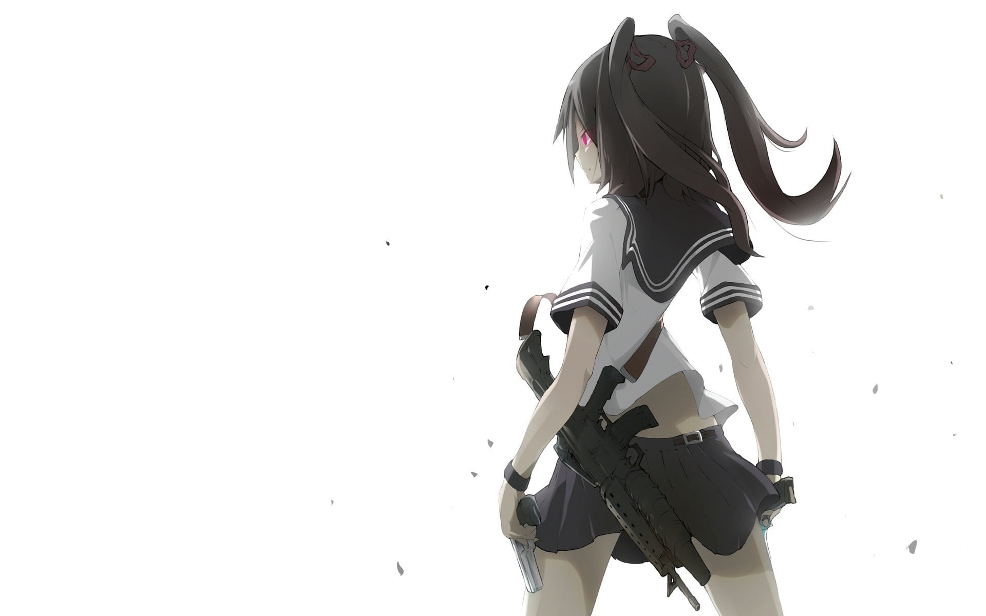 cut out, rifle, studio shot, day, still life, copy space, sky, white background, security, red eyes, white color, school uniform, creativity, HD Wallpaper