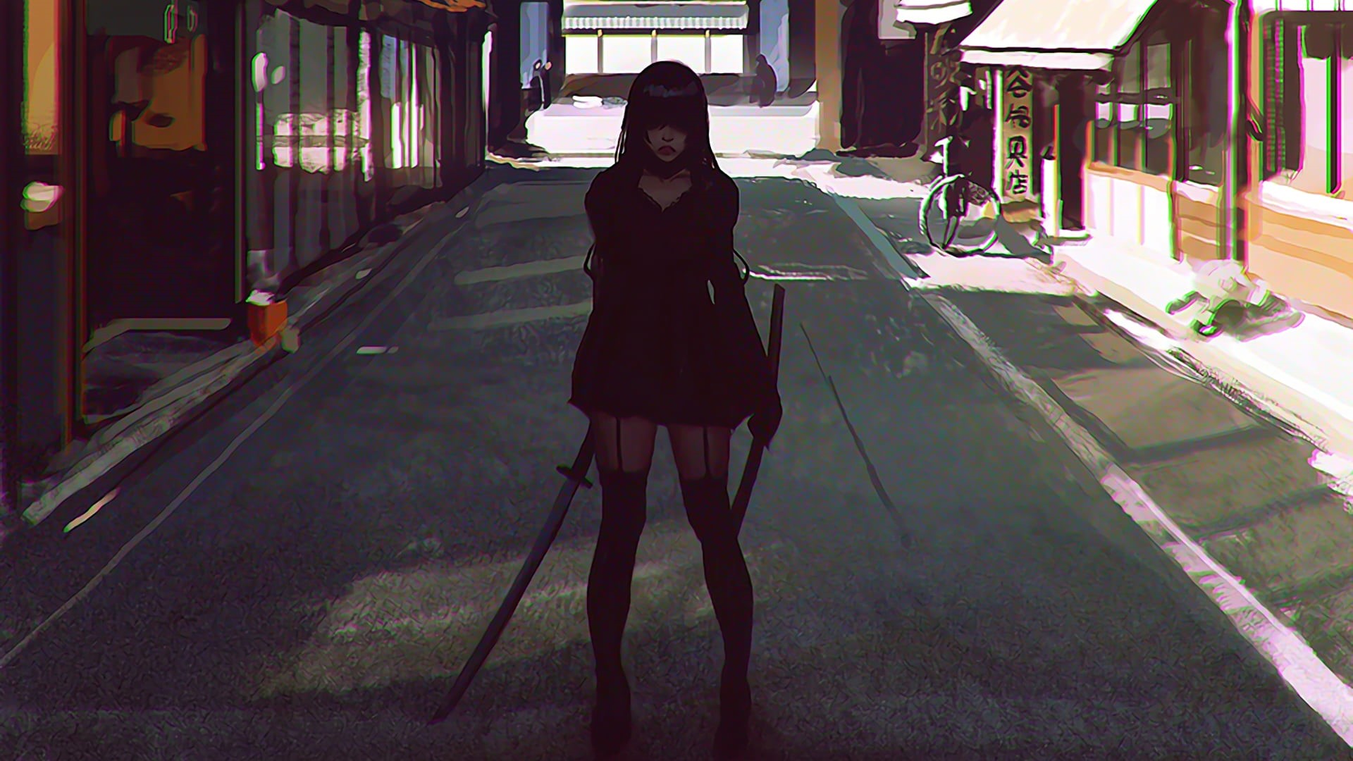 katana, 1080P, building exterior, leisure activity, females, people, built structure, teenager, front view, adult, beauty, women, outdoors, HD Wallpaper