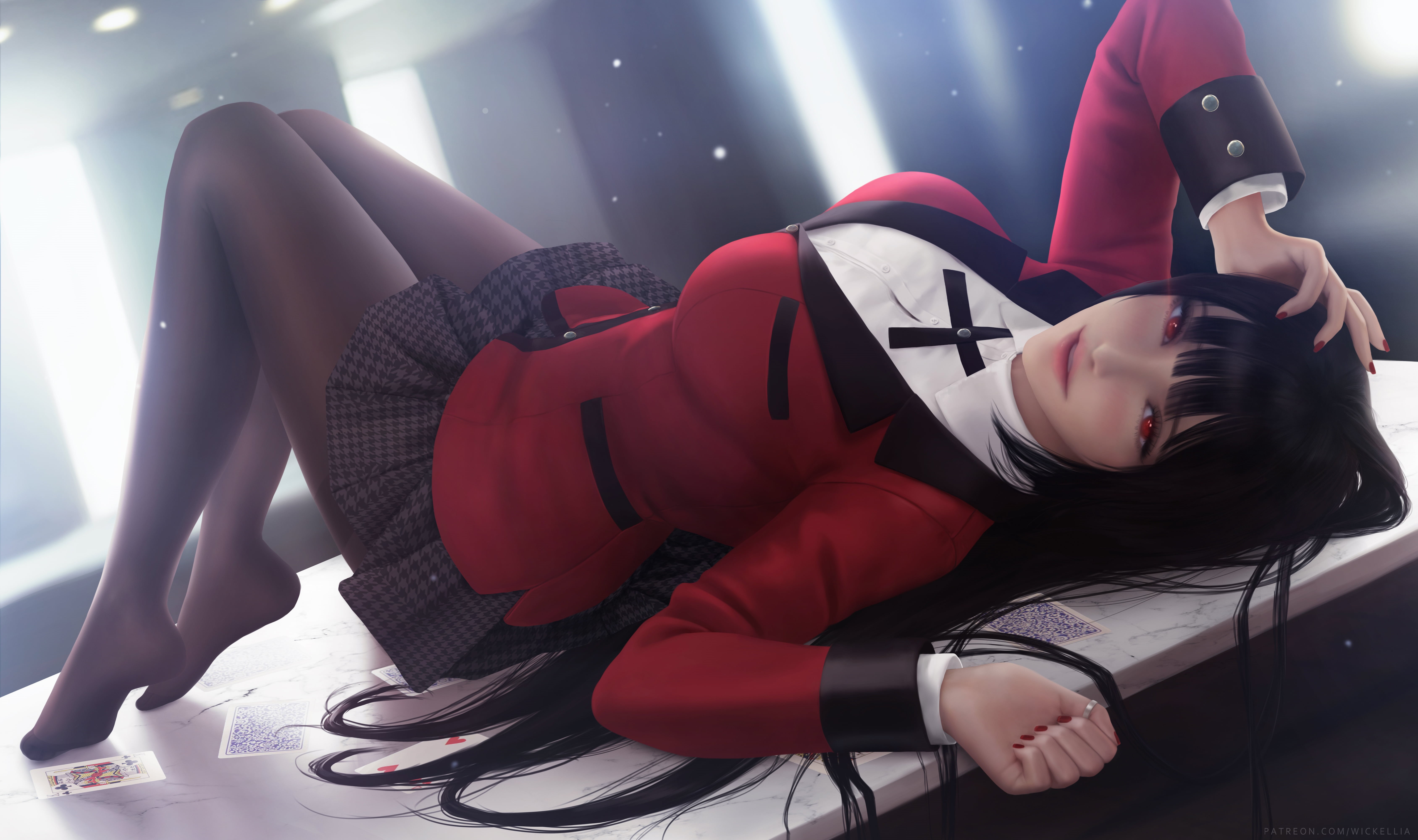 digital art, 5K, anime girls, artwork, black hair, Jabami Yumeko, fan art, Kakegurui, anime, long hair, illustration, Wickellia, drawing, HD Wallpaper