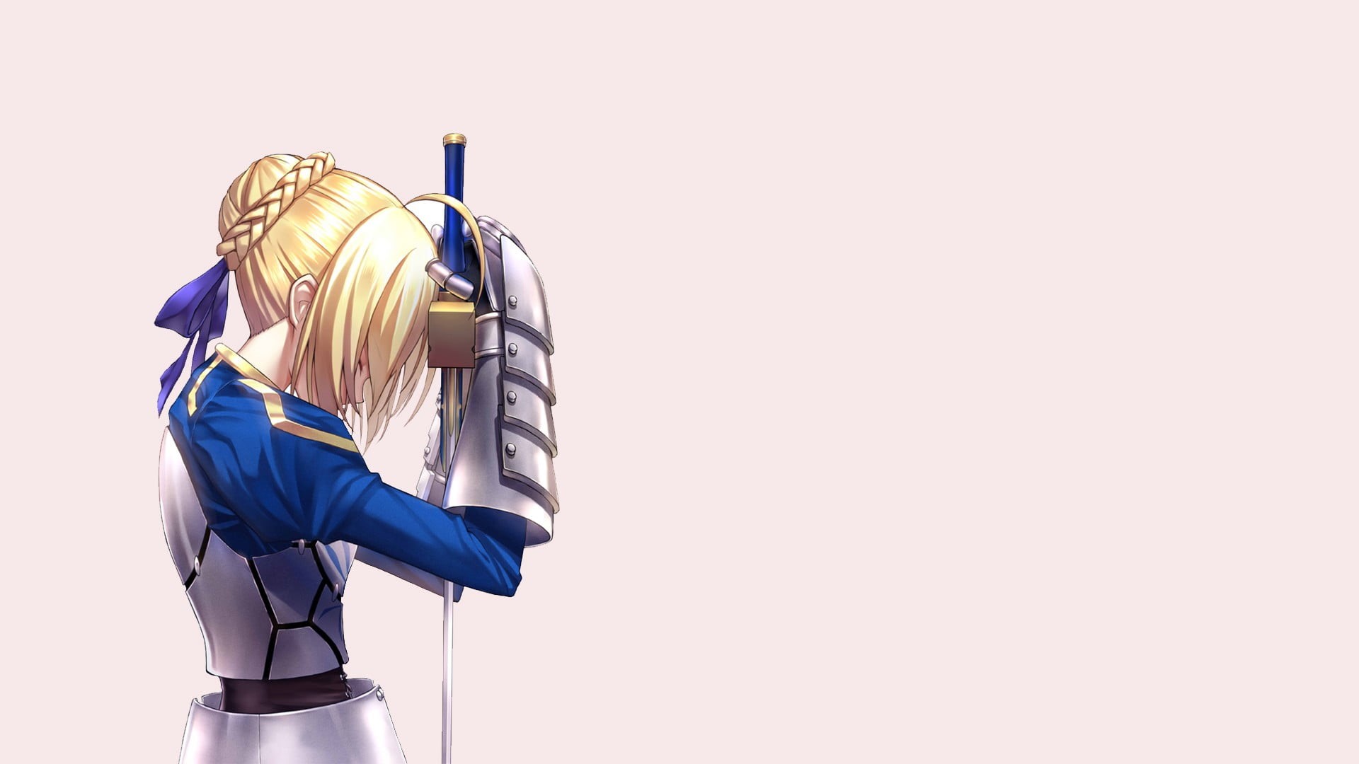 isolated, bag, anime, female, scarf, studio shot, blue, flag, rear view, Fate Series, one person, illustration, leisure activity, white background, Saber, HD Wallpaper