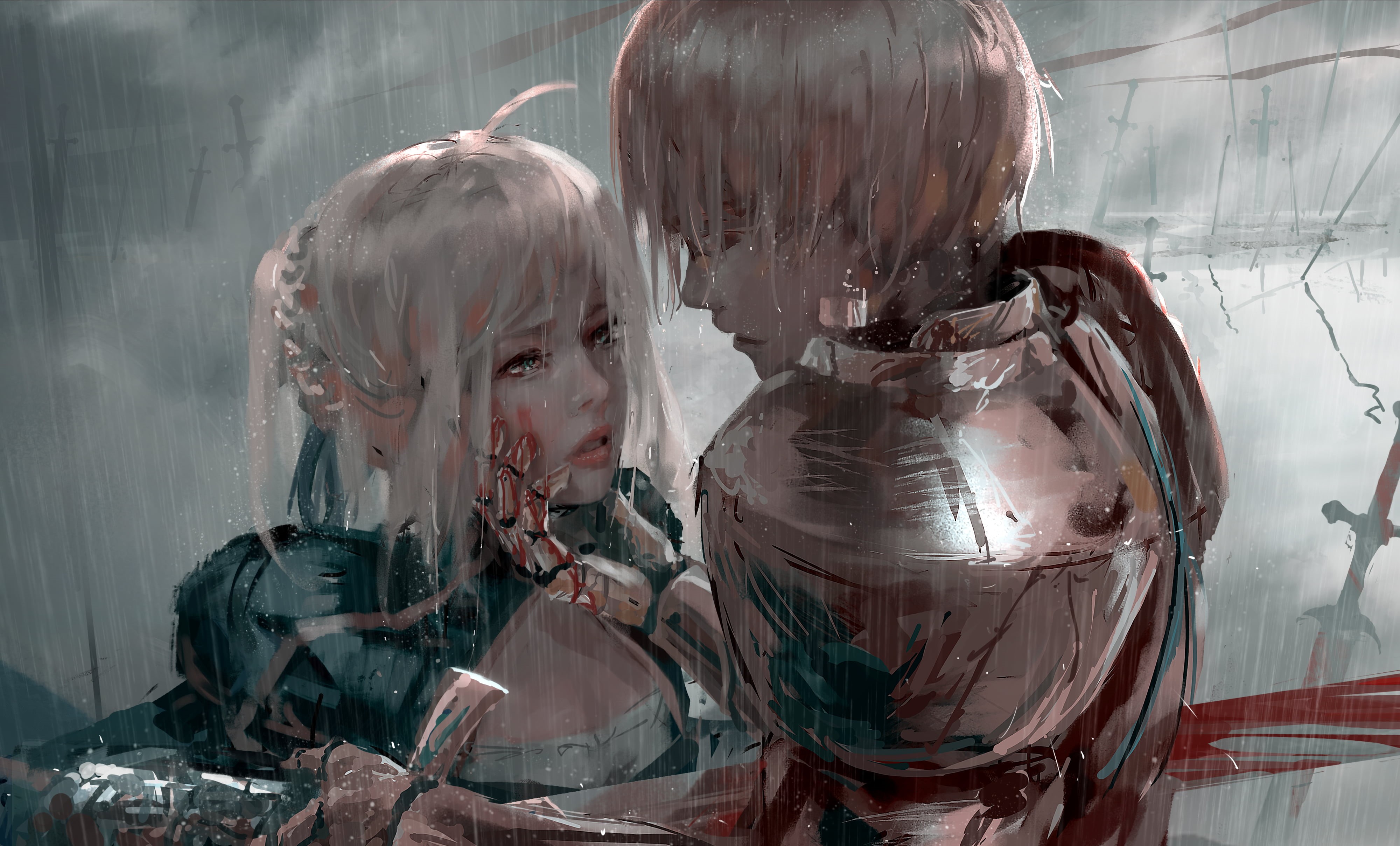 people, child, hair, girls, headshot, Fate/Zero, Gilgamesh, armour, female likeness, indoors, reflection, blood, transparent, females, female, HD Wallpaper