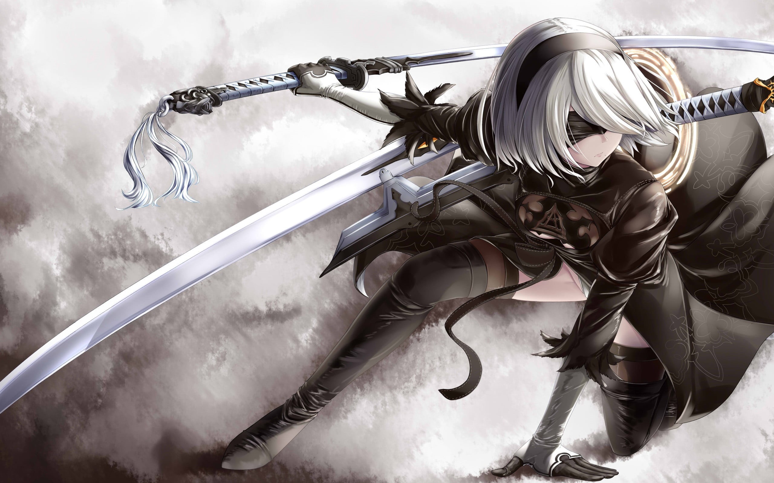 real people, portrait, 2B, outdoors, swordsman, 2K, haired, 2B (Nier: Automata), Nier: Automata, three quarter length, white hair, day, lifestyles, holding, HD Wallpaper