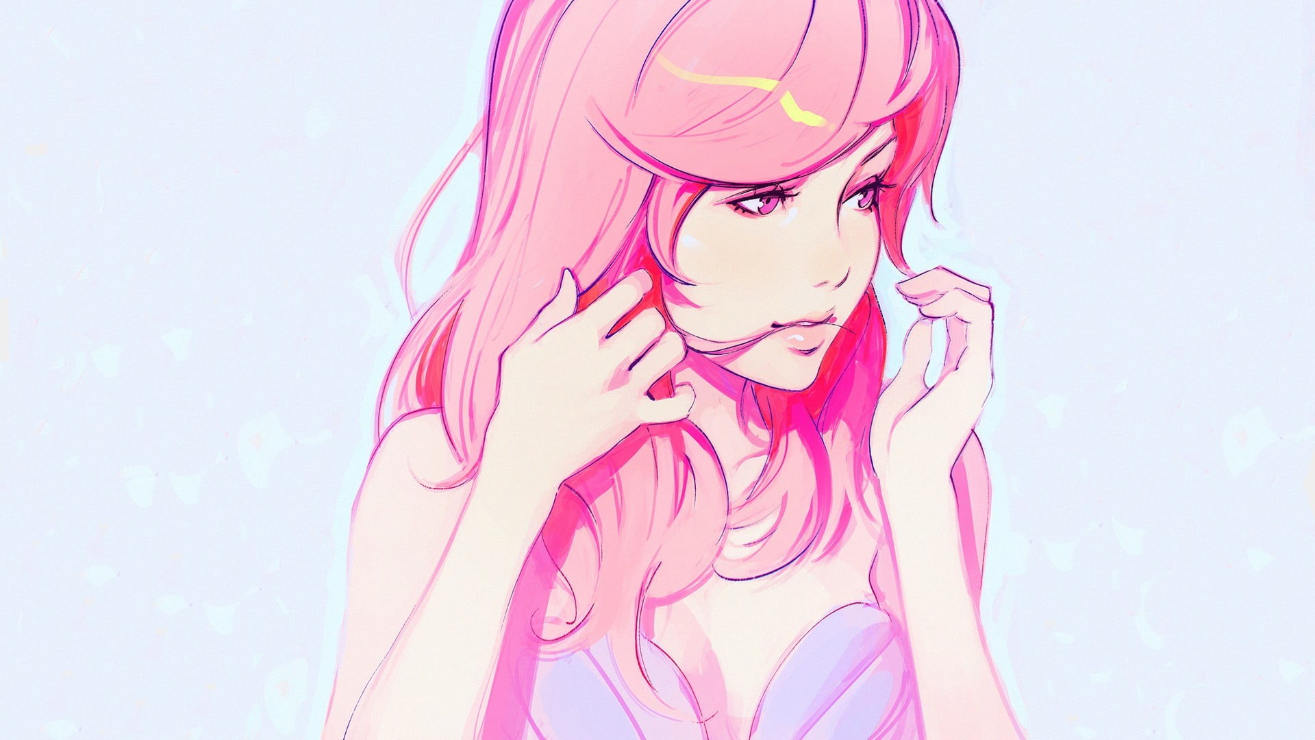 portrait, character, Ilya Kuvshinov, digital art, pink eyes, indoors, pink, beautiful woman, studio shot, beauty, front view, 1080P, women, one person, HD Wallpaper