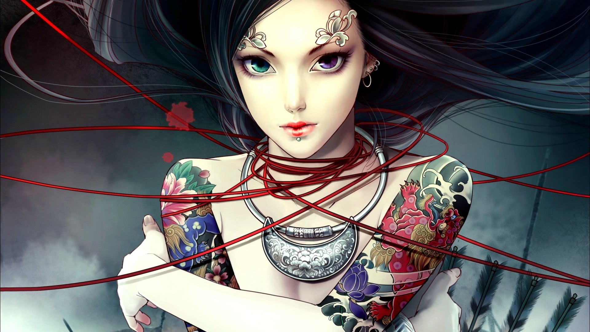 portrait, digital, piercing, looking at camera, front view, female, art and craft, beautiful woman, indoors, anime girls, character, one person, 1080P, HD Wallpaper