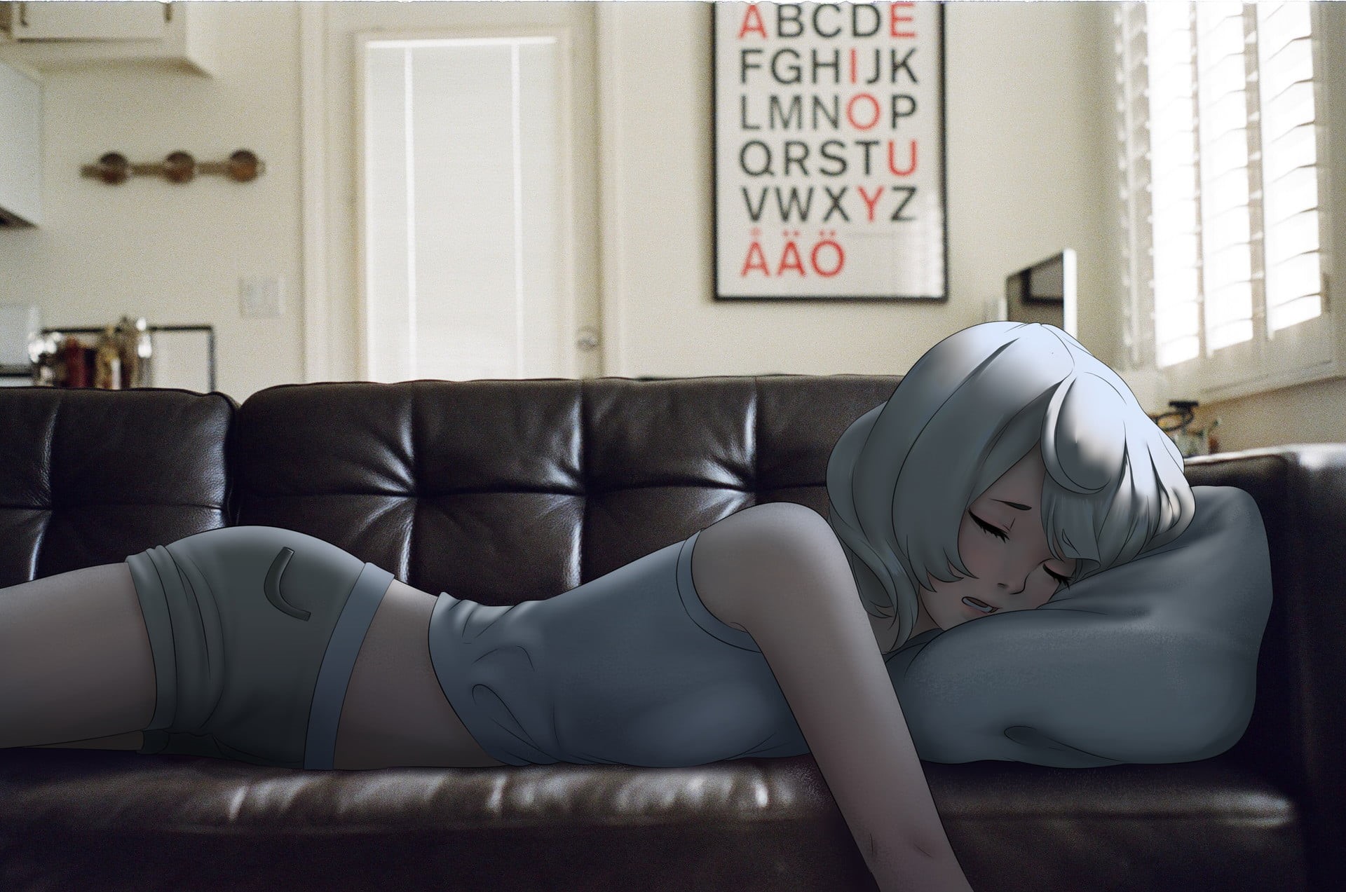 1080P, communication, human representation, window, real people, day, furniture, lifestyles, female, anime, anime girls, text, domestic room, HD Wallpaper
