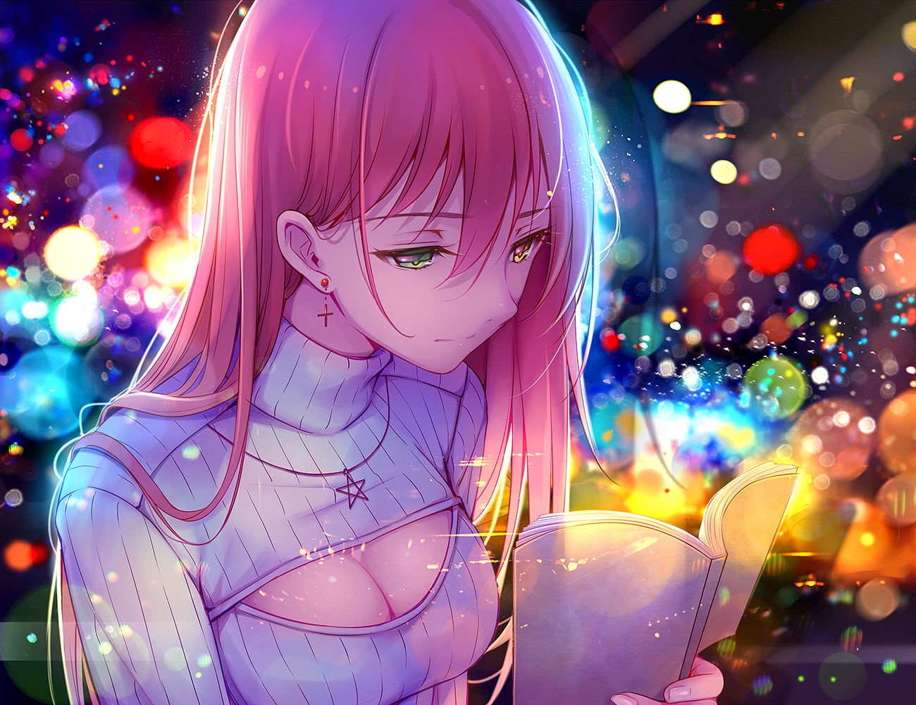 close-up, dark, winter, arts culture and entertainment, women, anime, pink, heterochromia, illuminated, backgrounds, top, glowing, art and craft, light - Natural Phenomenon, HD Wallpaper