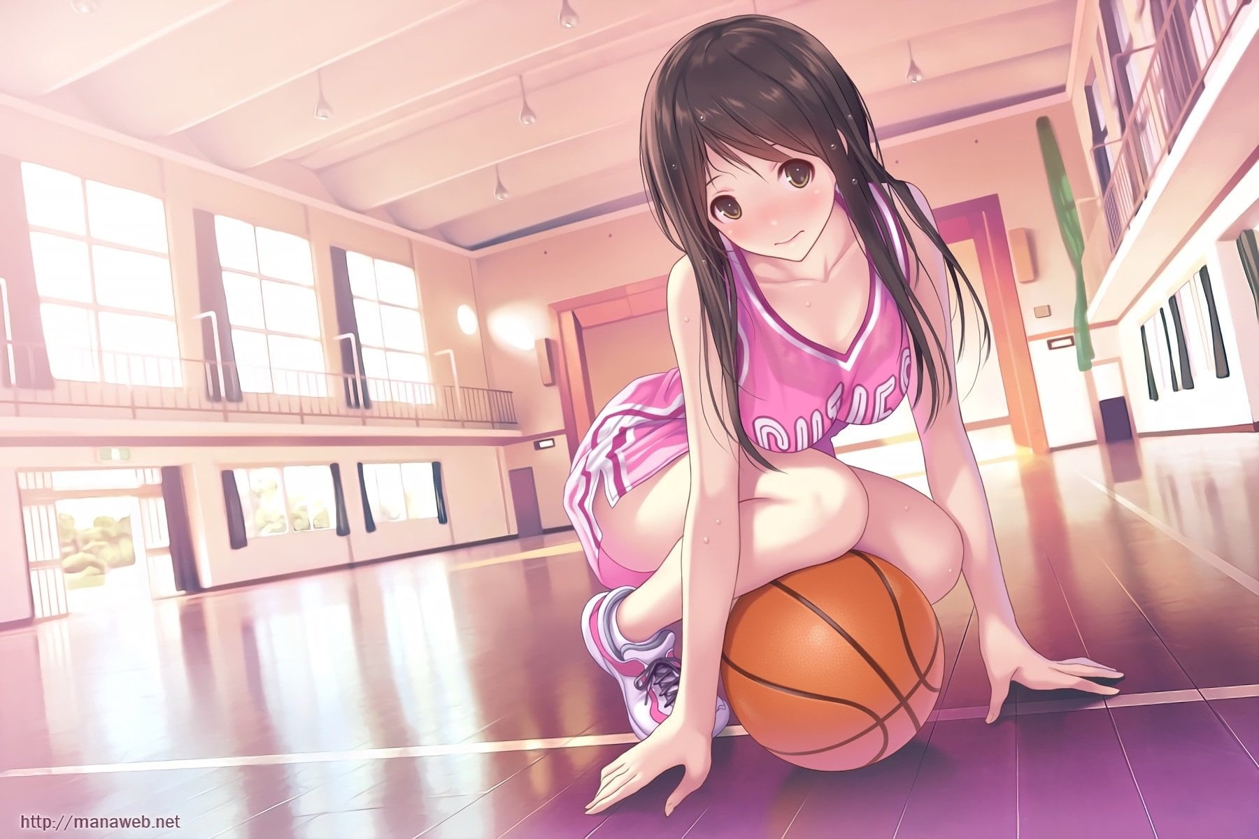caucasian Ethnicity, character, 720P, Original (Anime), people, Basketball, female, portrait, adult, Anime, looking at camera, team Sport, Original, school Gymnasium, HD Wallpaper