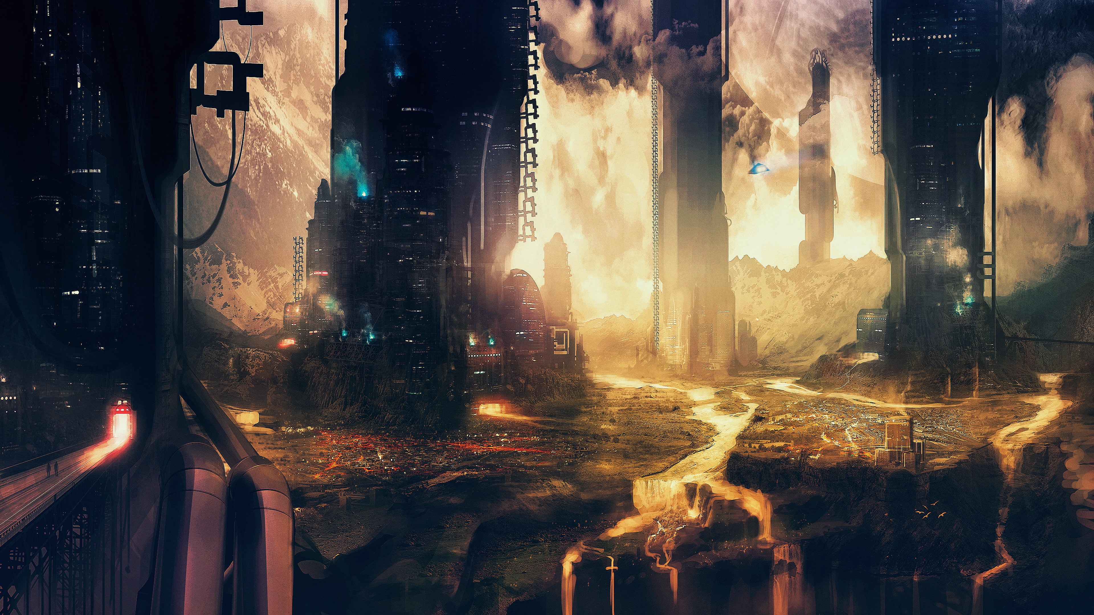nature, concept art, abstract, no people, futuristic, building exterior, transportation, night, science fiction, architecture, digital composite, backgrounds, HD Wallpaper