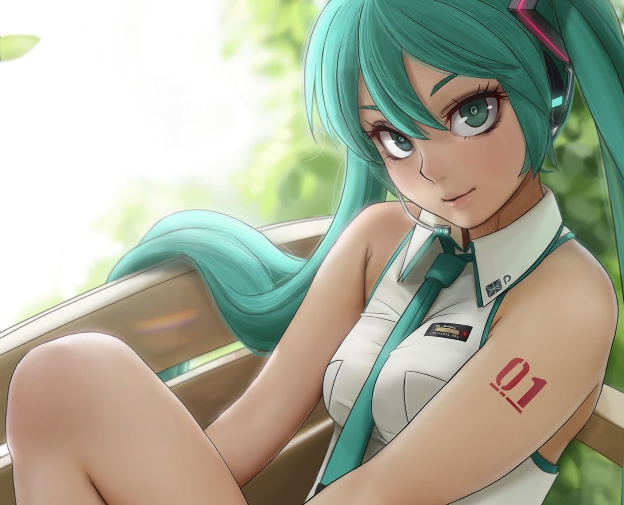 dyed hair, outdoors, green eyes, green hair, Vocaloid, anime, beautiful woman, female, day, real people, character, lifestyles, portrait, clothing, green color, HD Wallpaper