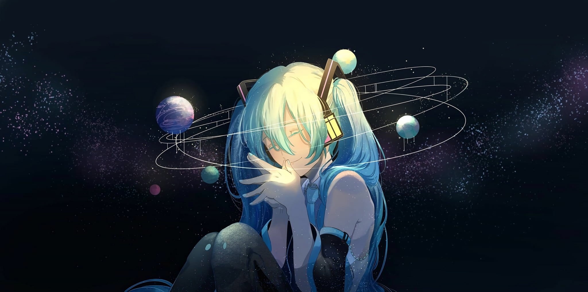 1080P, anime, character, underwater, adult, human hand, long hair, speed, human body part, young adult, nature, sport, black background, space, female, HD Wallpaper