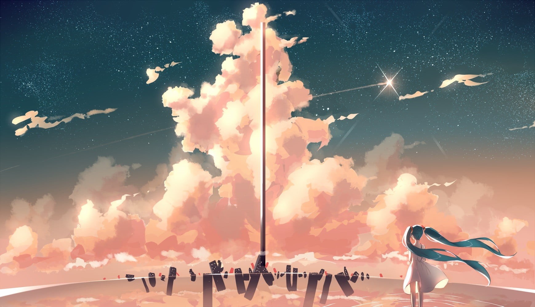 crowd, dress, 720P, sea, white, women, lifestyles, large group of people, fire, cloud - sky, sky, Vocaloid, digital composite, digital, real people, orange color, HD Wallpaper