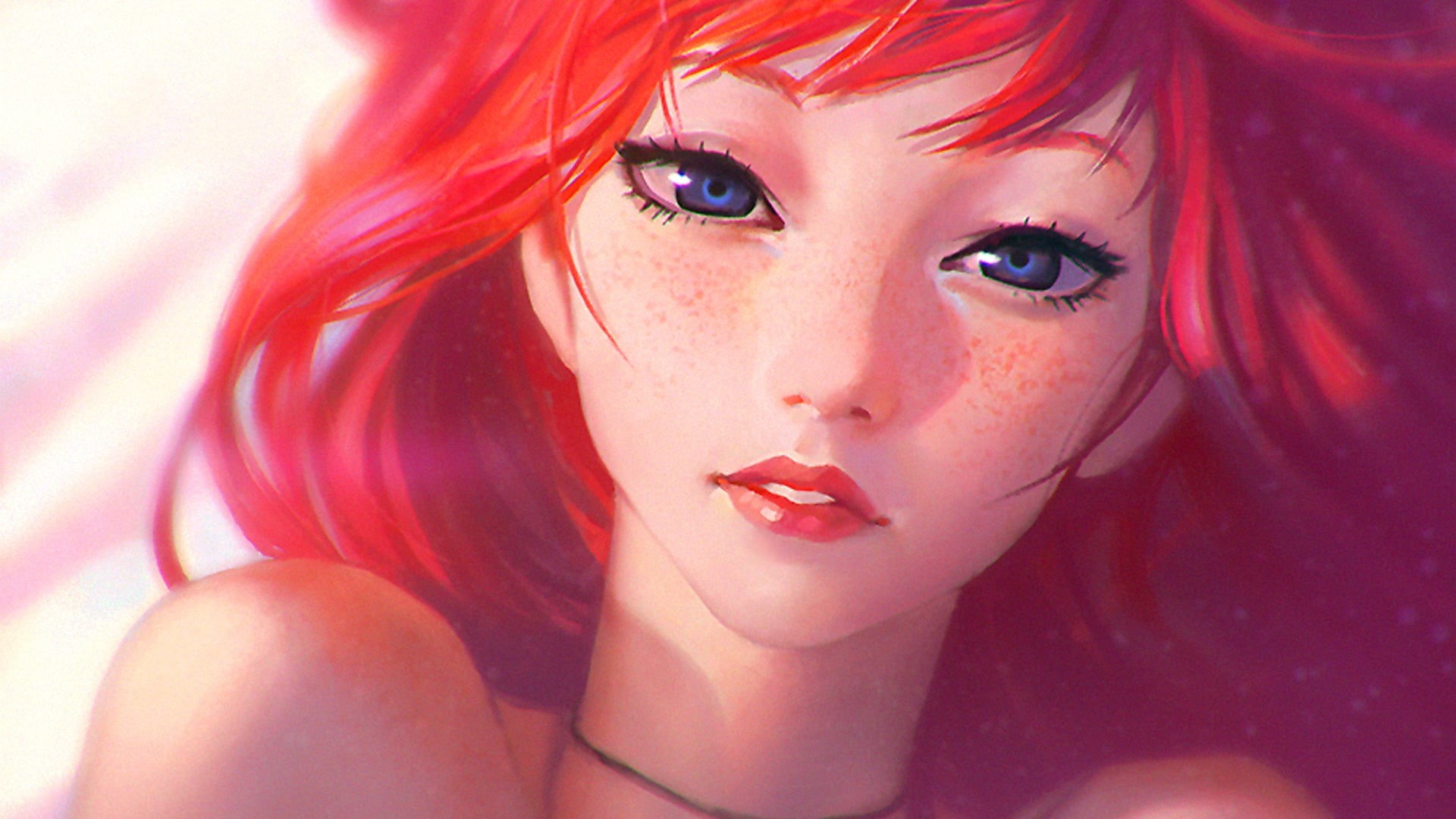 beautiful people, looking at camera, freckles, hair, human face, female, close-up, anime, adult, human body part, females, make-up, haired, dyed red hair, HD Wallpaper