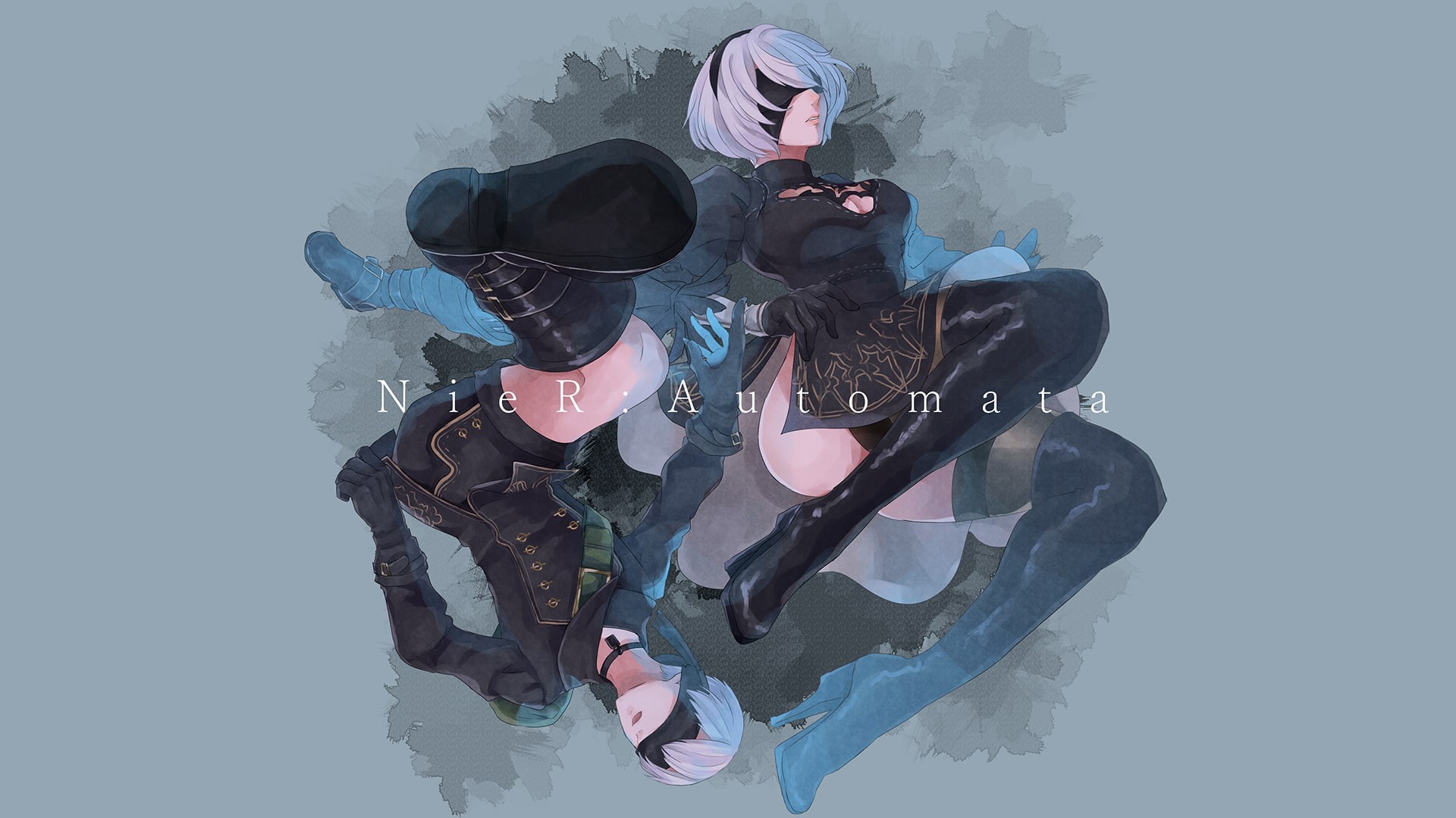 artwork, 2B, NieR, 1080P, 2B (Nier: Automata), video games, thighs, thigh-highs, digital art, 9S (Nier: Automata), cleavage, women, Nier: Automata, white, HD Wallpaper