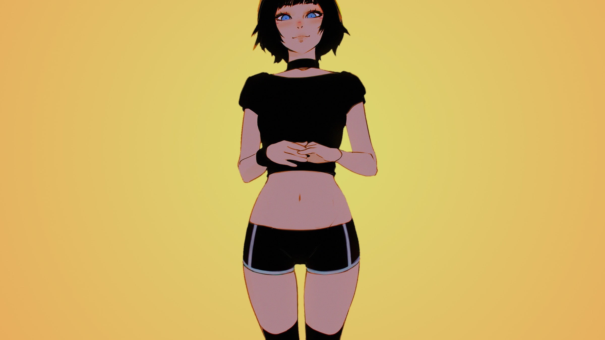 young adult, contemplation, yellow background, Ilya Kuvshinov, 1080P, original characters, indoors, beautiful woman, cut out, sport , minimalism, casual clothing, HD Wallpaper