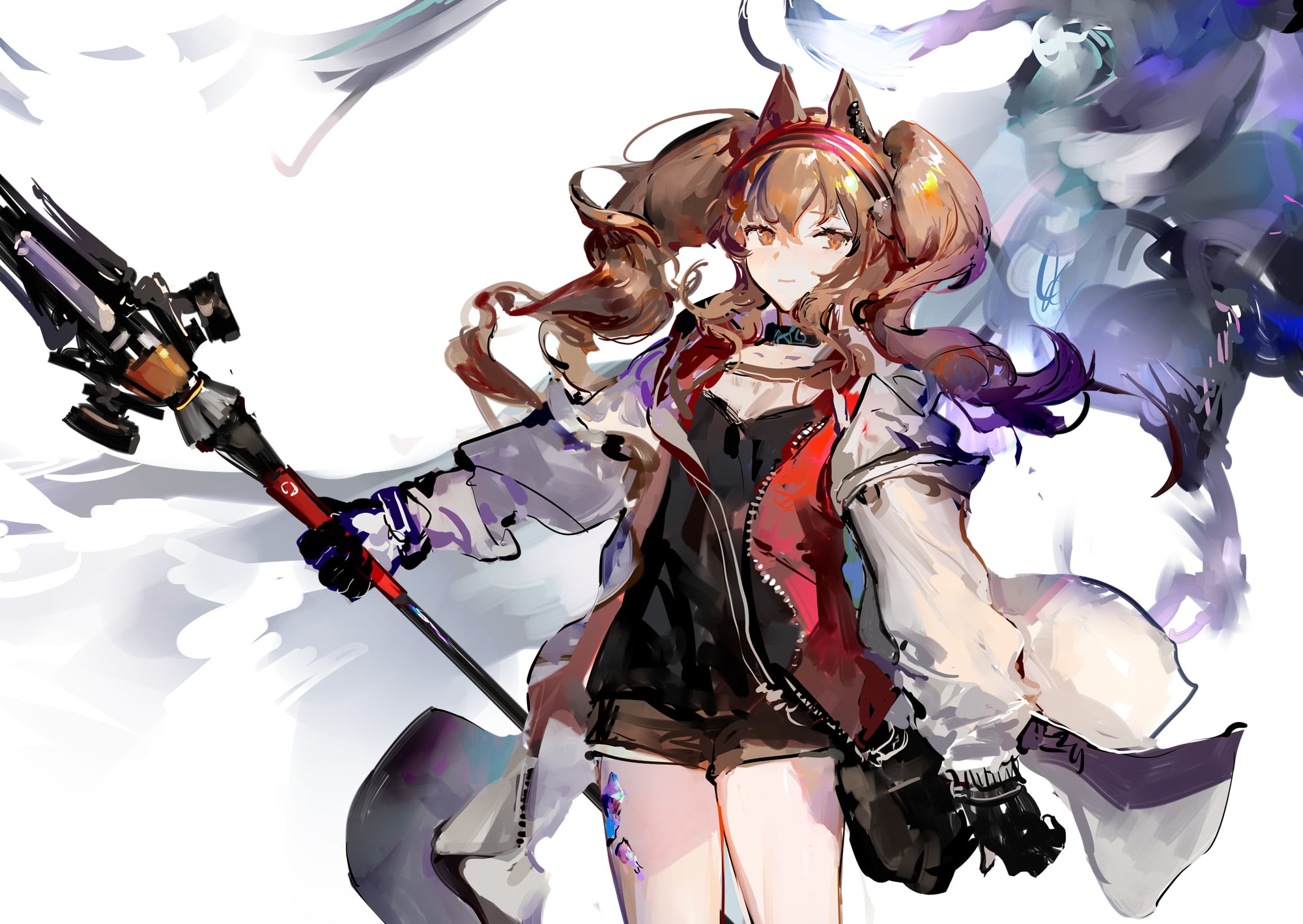brunette, short pants, Arknights, neko ears, anime girls, digital art, 1080P, anime, portrait, animal ears, artwork, short shorts, HD Wallpaper