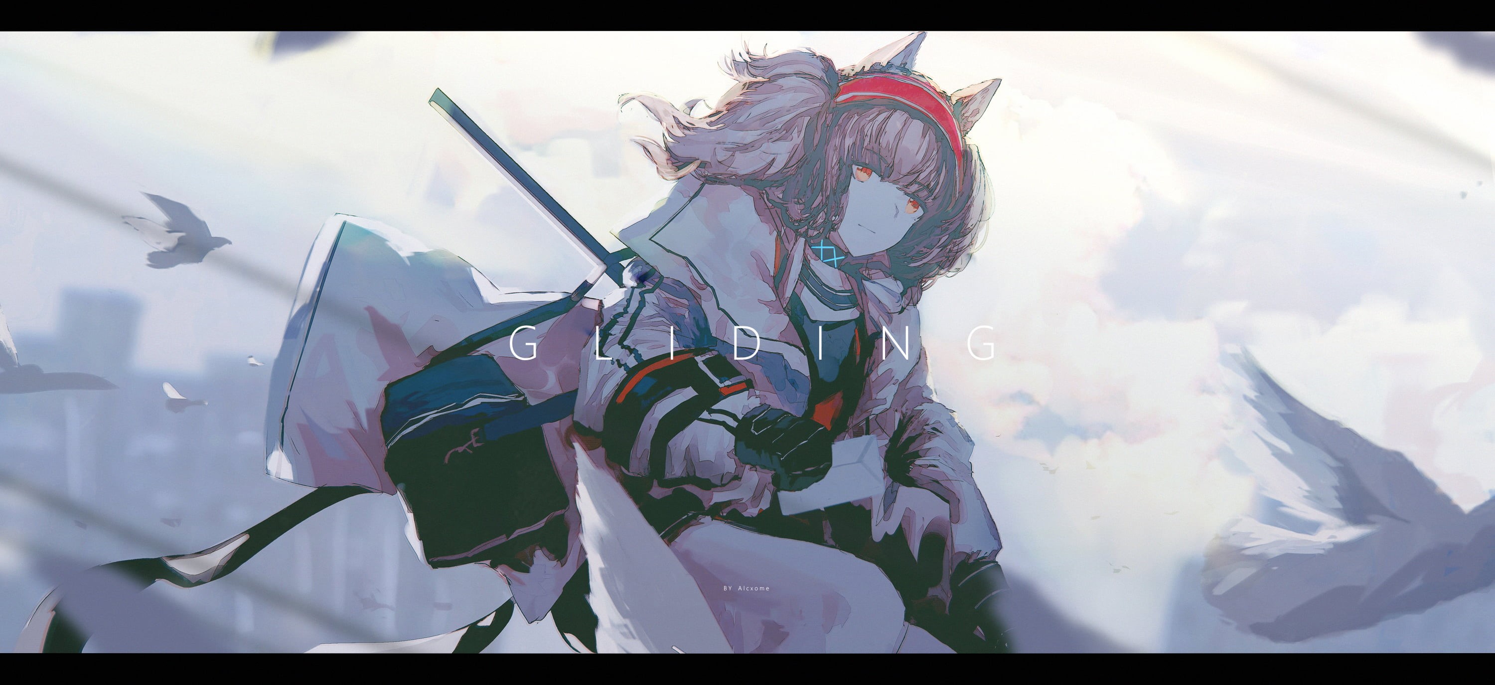 neko ears, animal ears, digital art, 2K, anime, fox girl, artwork, long hair, portrait, blonde, cat girl, ponytail, Fox ears, brunette, anime girls, Arknights, HD Wallpaper