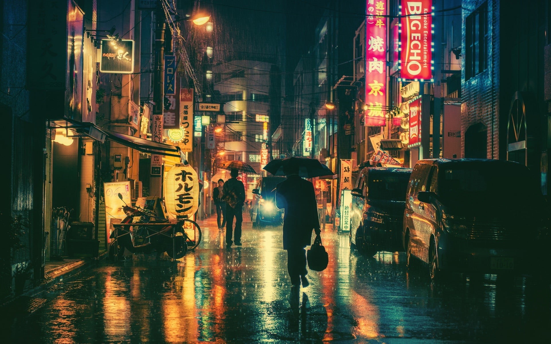 rainy season, nightlife, black, urban, alley, vehicle, Tokyo, neon Light, city, lighting Equipment, women, famous Place, street Light, travel Destinations, HD Wallpaper