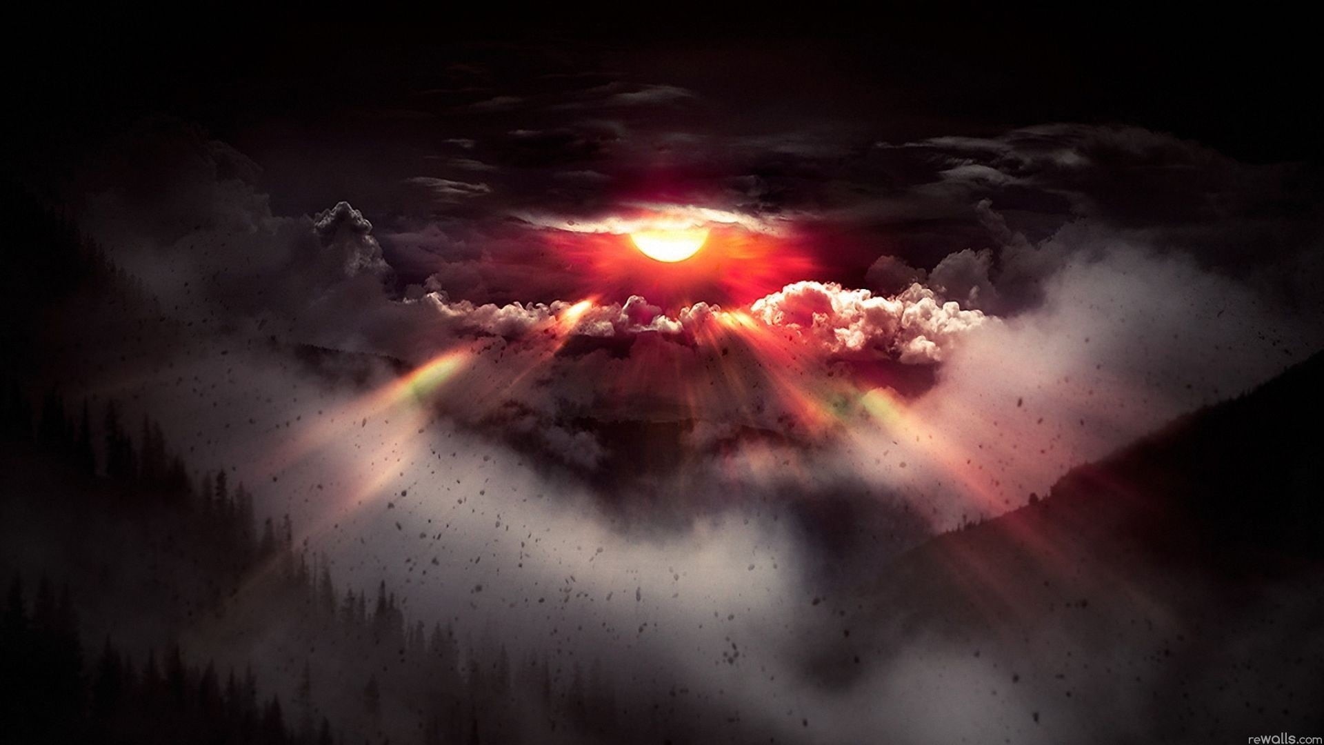 night, outdoors, power in nature, illuminated, painting, digital composite, studio shot, abstract, fantasy art, Sun, black background, destruction, sunlight, HD Wallpaper