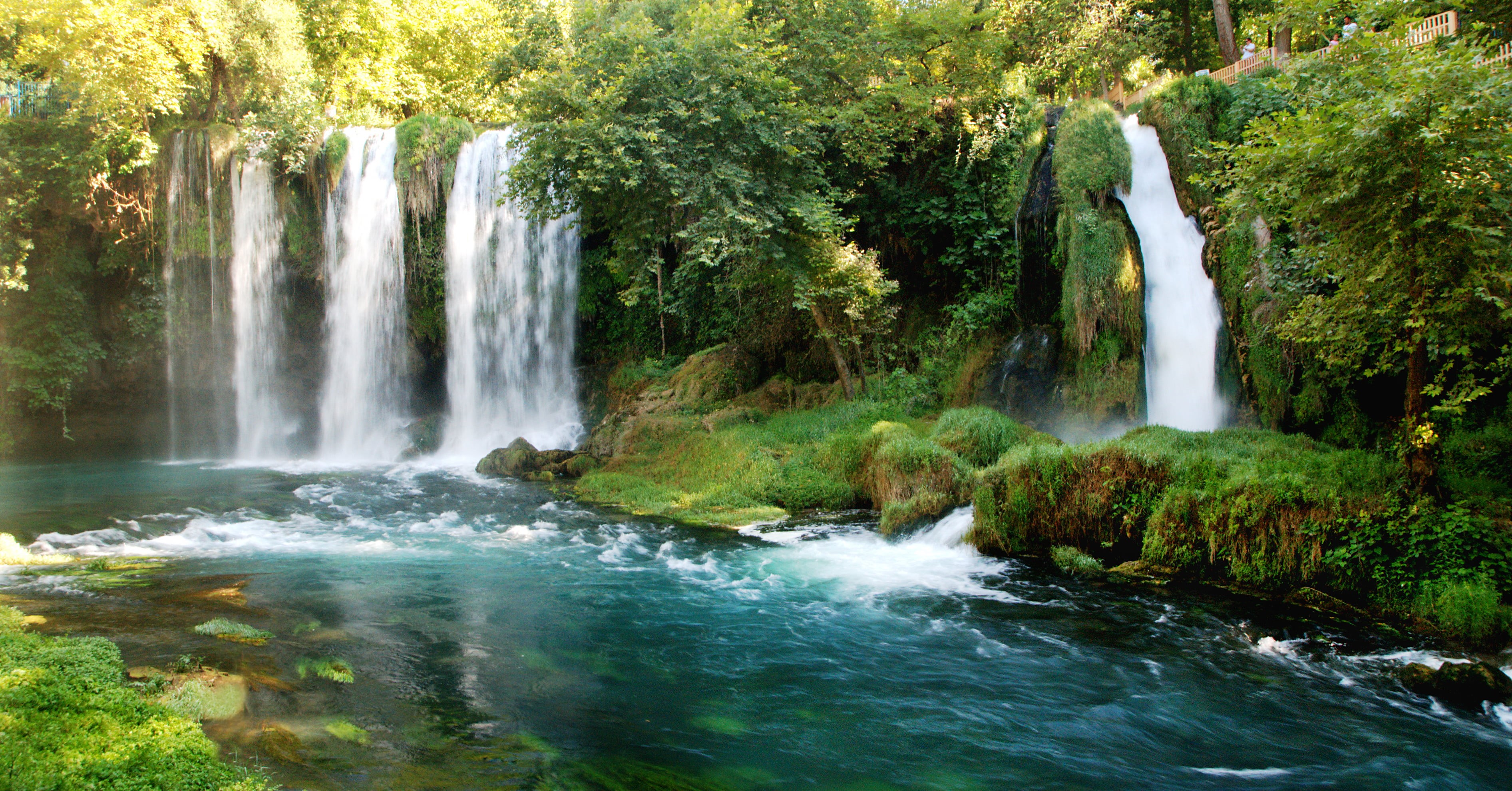 waterfall, waterfalls, green Color, duden  waterfall, tree, stream, 2K, nature, falling, freshness, scenics, antalya, outdoors, tropical Rainforest, turkey, HD Wallpaper