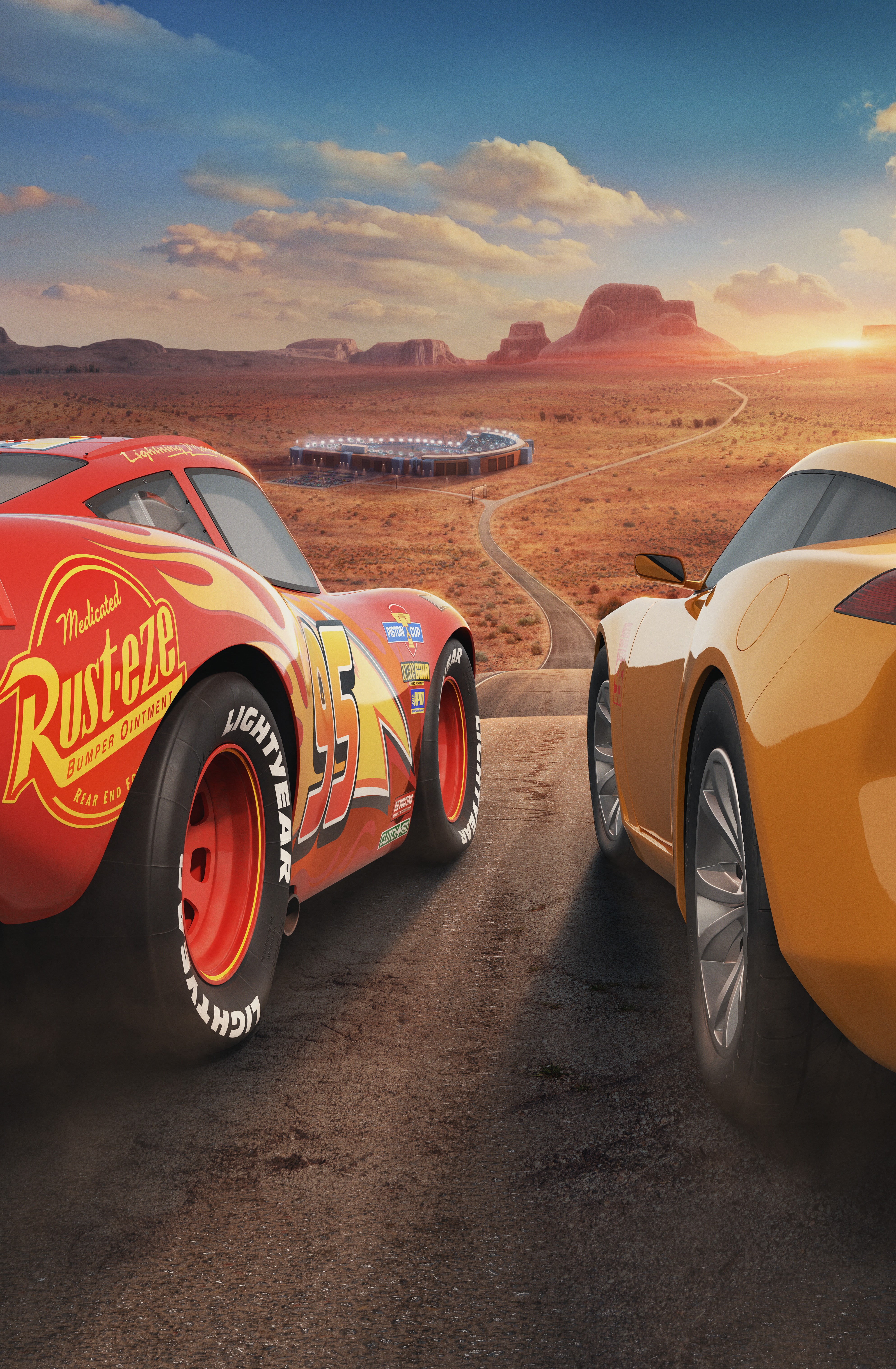 Pixar, Animation, land, tire, outdoors, Lightning McQueen, journey, sports car, car, wheel, sky, 4K, speed, Cruz Ramirez, motion, Cars 3, motor vehicle, Phone HD Wallpaper