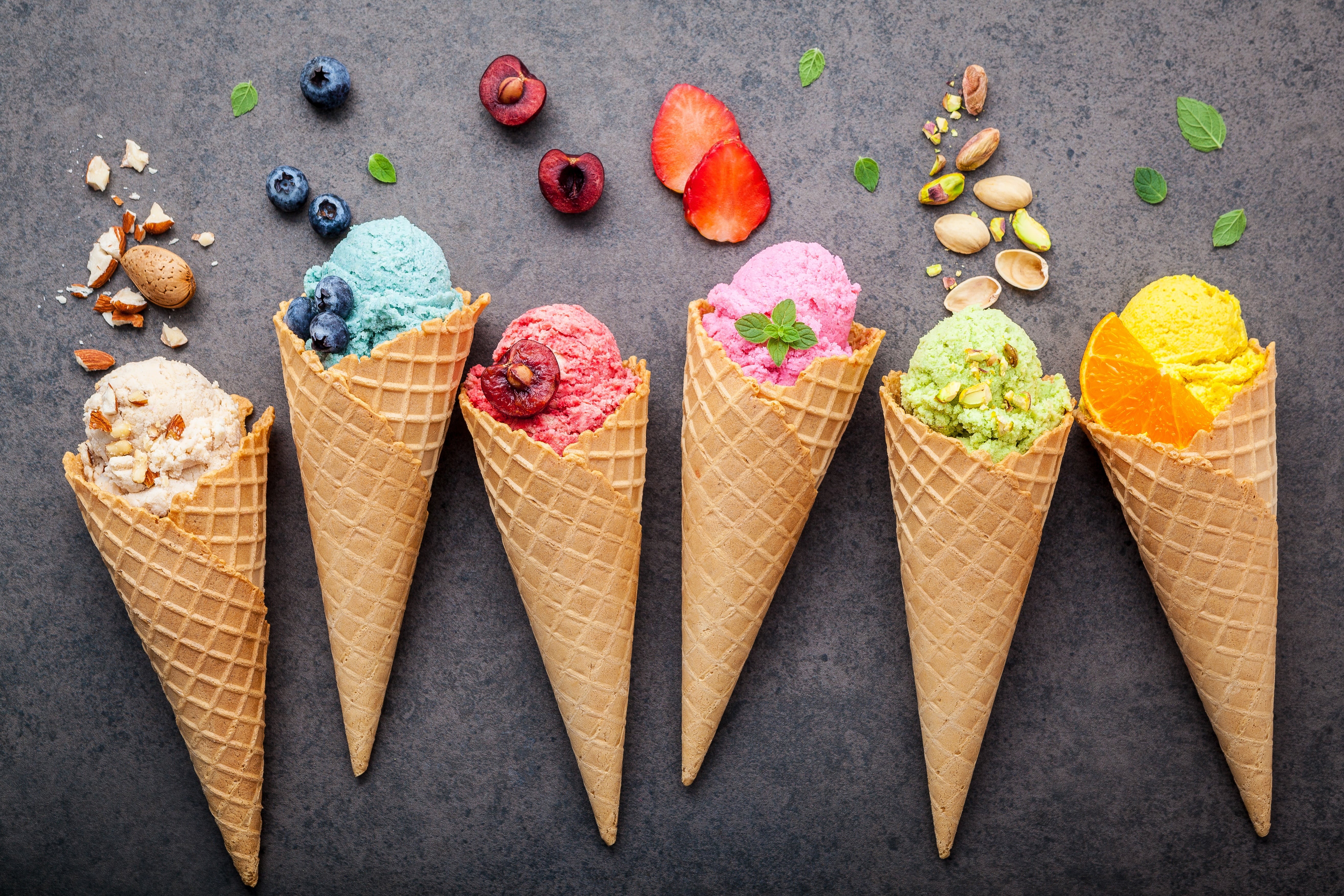 freshness, multi colored, sweet, snack, ice cream, indulgence, temptation, frozen food, food, frozen sweet food, gray background, cold temperature, colorful, HD Wallpaper