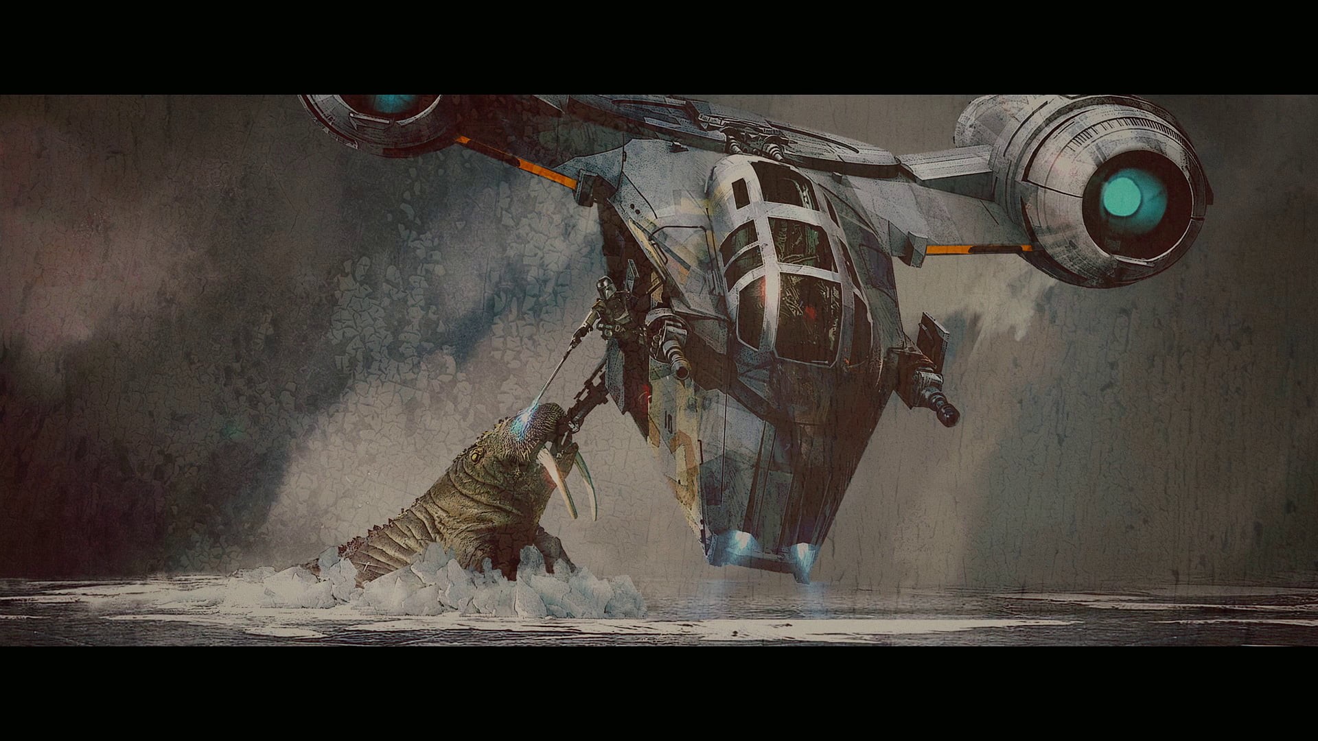 spaceship, 1080P, The Mandalorian, creature, Star Wars, tv series, ice, frescoes, HD Wallpaper