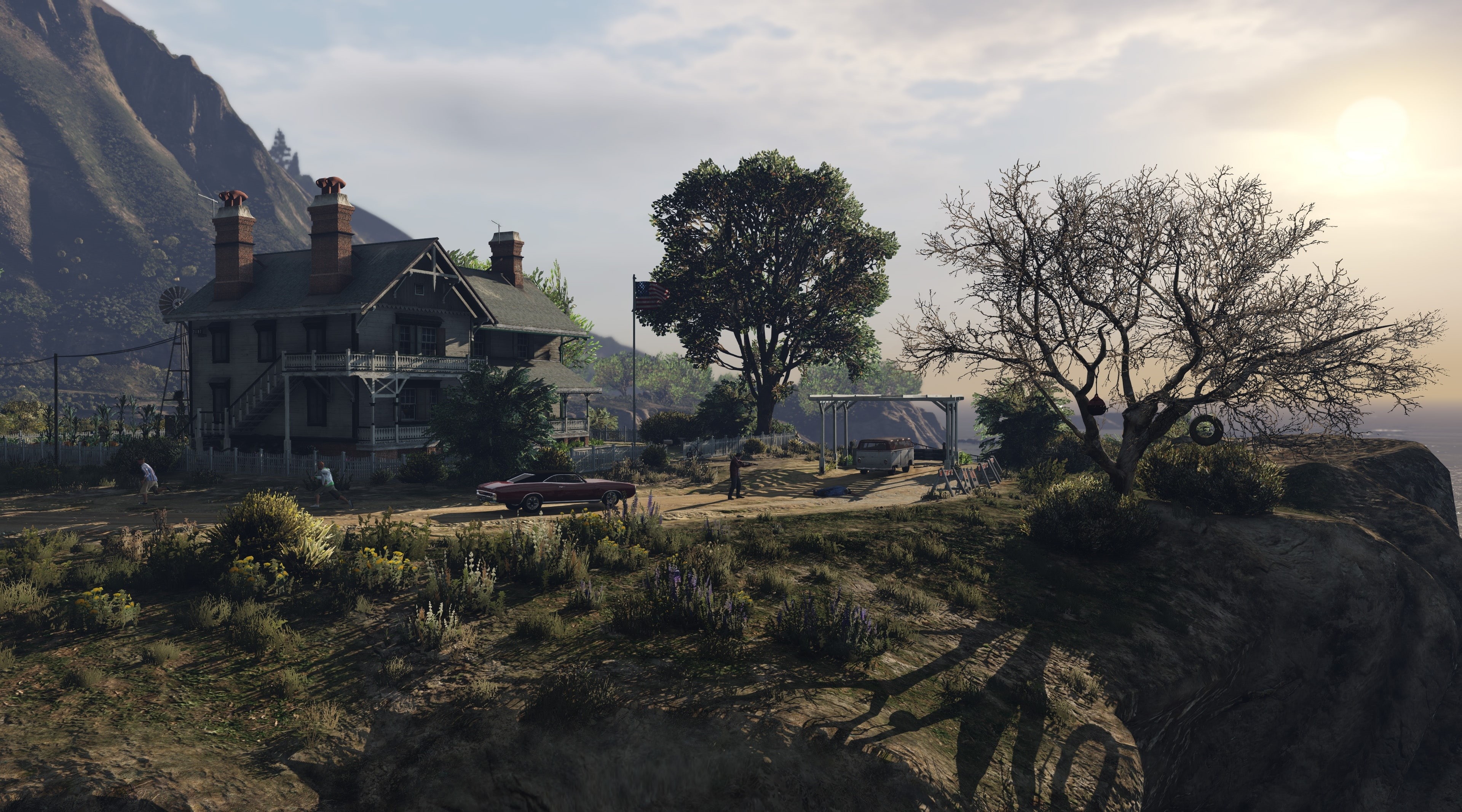 architecture, day, motor vehicle, epic, game, bare, near, car, tree, building exterior, 4K, transportation, built structure, plant, no people, HD Wallpaper