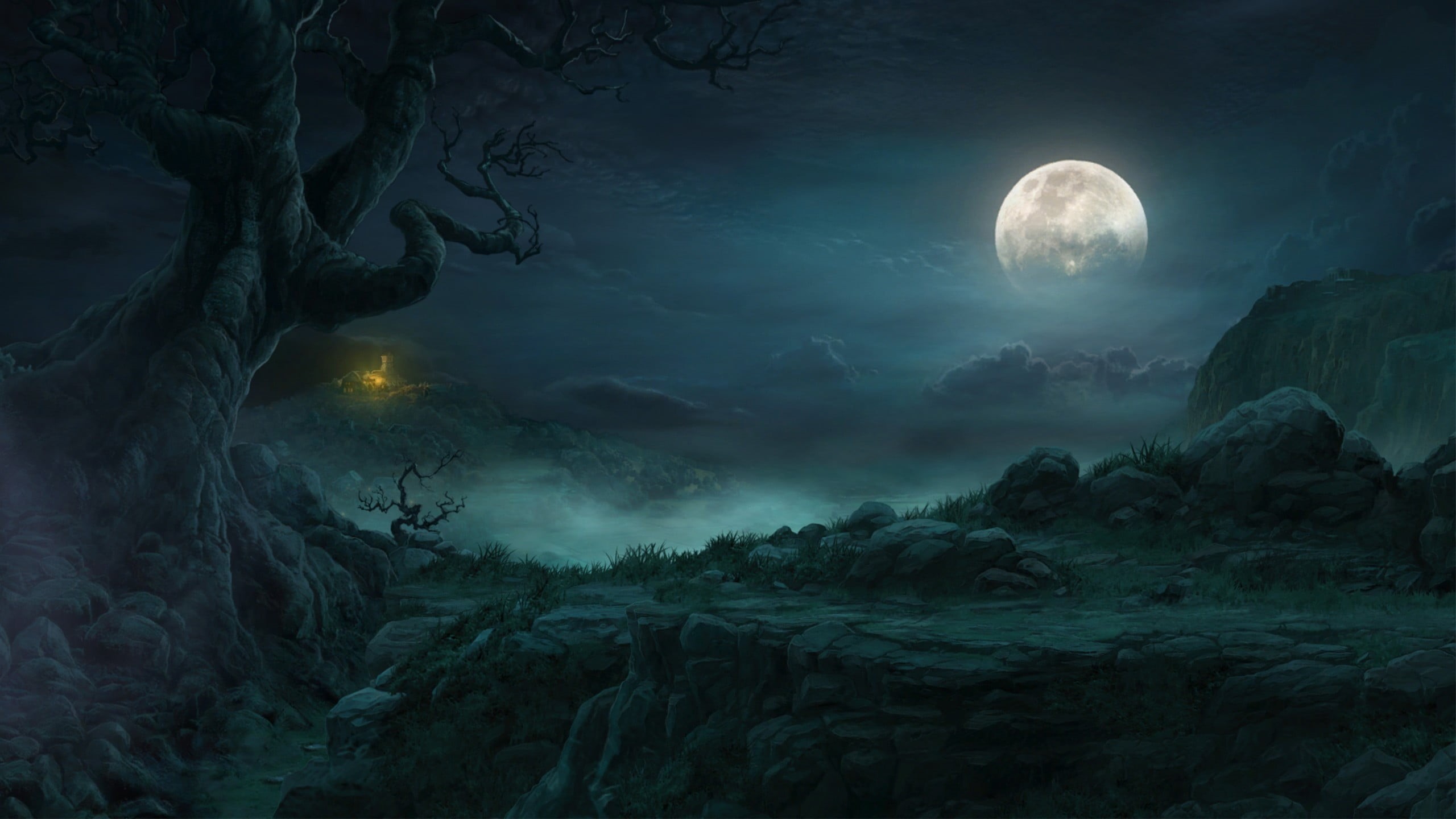 2K, winter, scenics - nature, beauty in nature, rock, star - Space, rock - object, tranquil scene, sky, fear, land, shock, sullen, outdoors, moonlight, HD Wallpaper