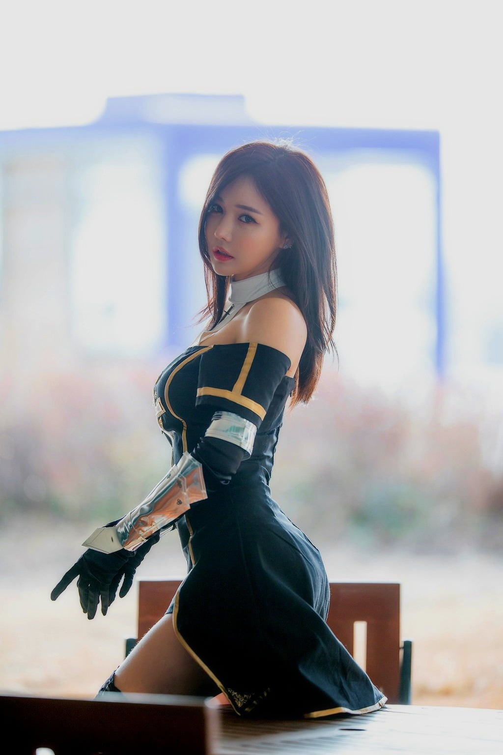 sport, fashion, long hair, side view, adult, females, Han Ga Eun, shoulder, modern, asian cosplayer, cosplay, black, s, focus on foreground, one Person, Phone HD Wallpaper