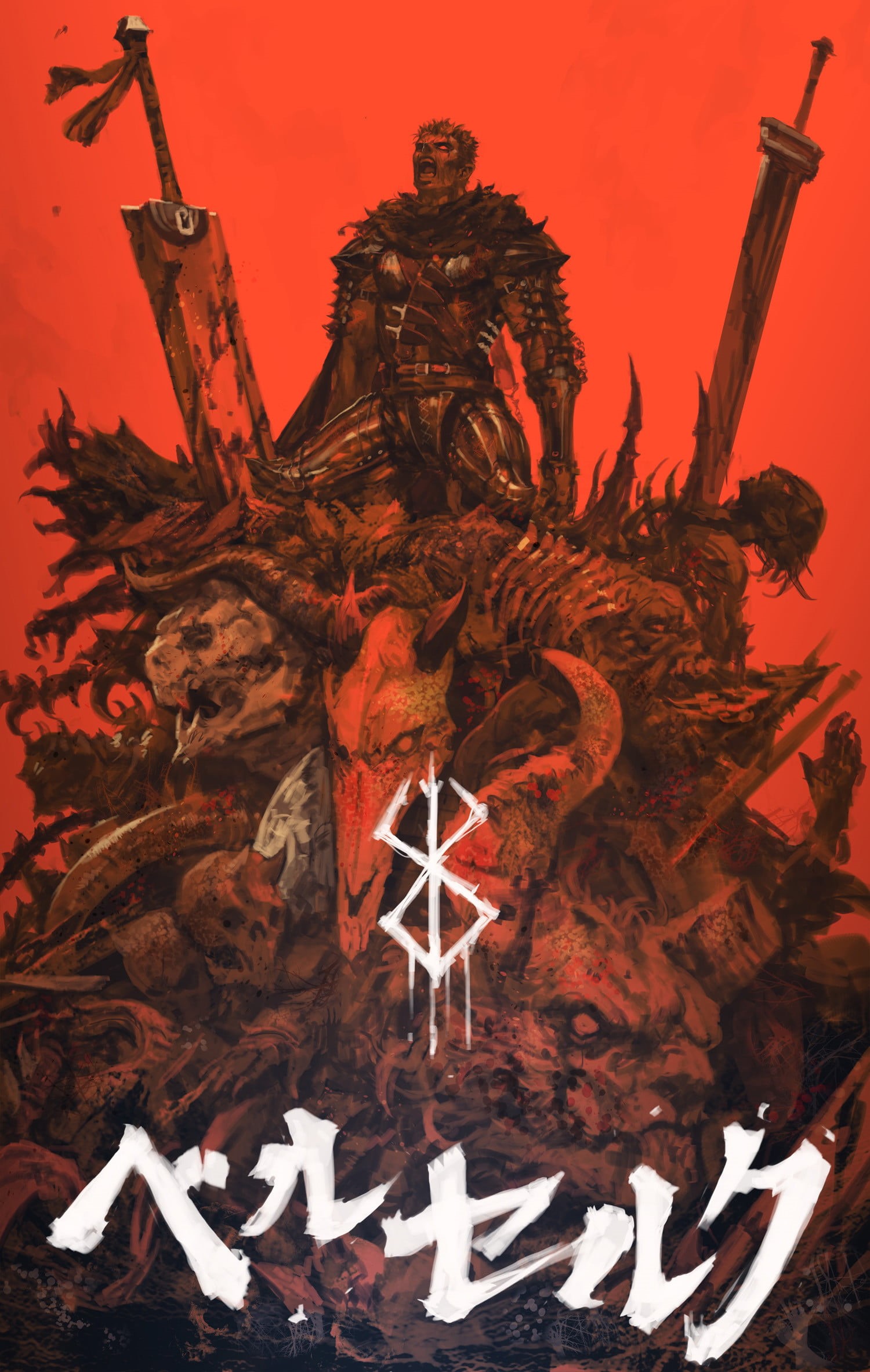 anime, fantasy art, Braveking, Black Swordsman, Berserk, Guts, fan art, 1080P, digital art, Phone HD Wallpaper