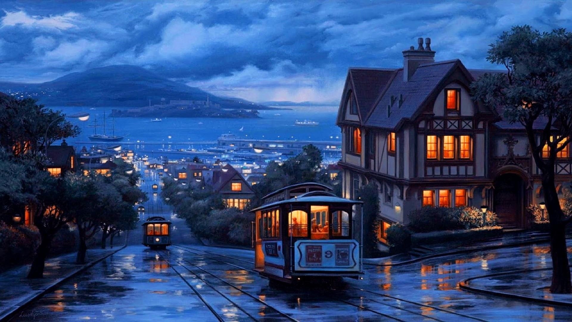 rain, tramcar, california, rails, city, tram, transport, 1080P, san francisco, HD Wallpaper