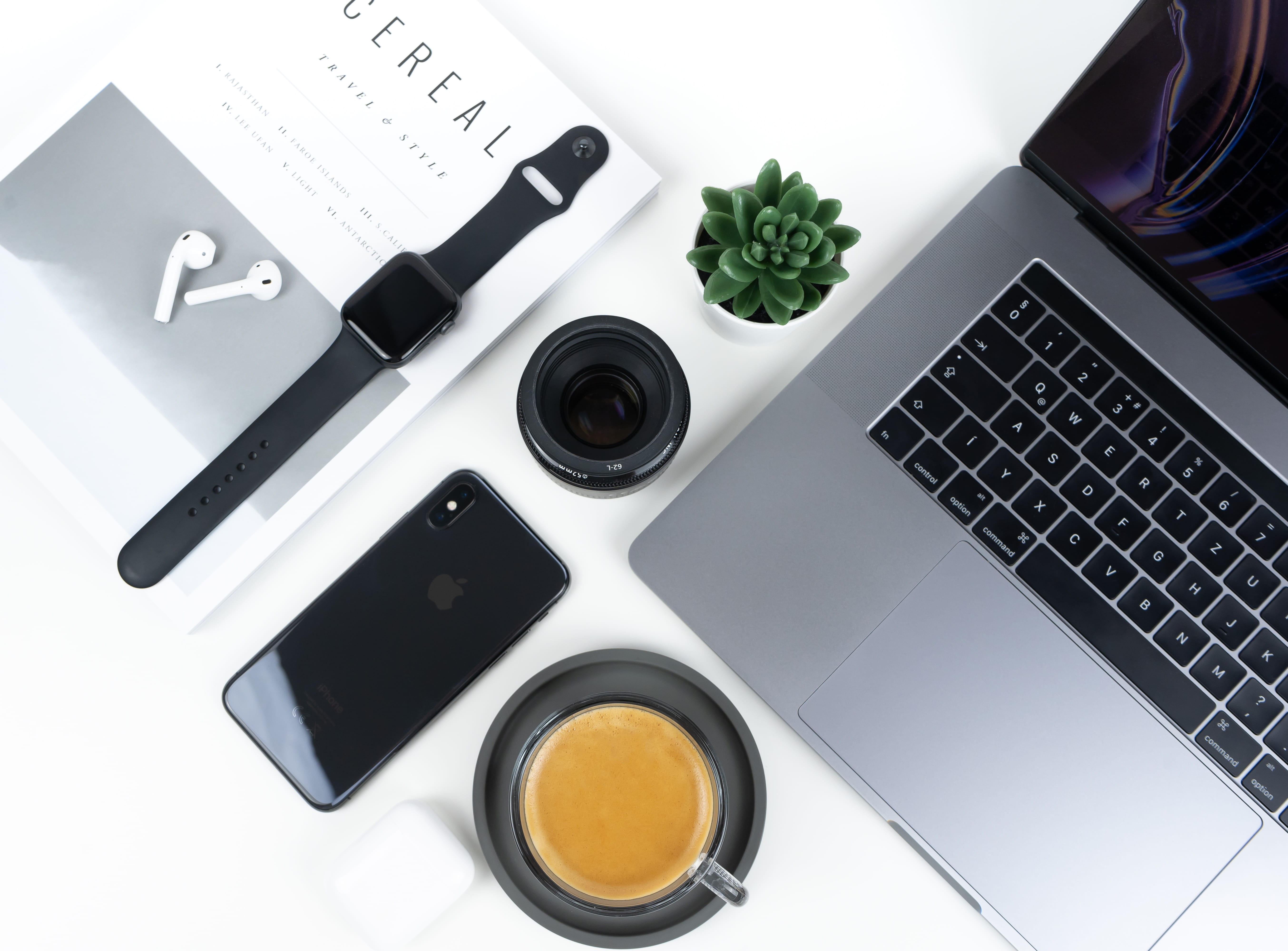 tech, beside, macbookpro, food and drink, technology, apple watch, airpod, ceramic, computer, still life, indoors, table, laptop, apple, work inspiration, HD Wallpaper