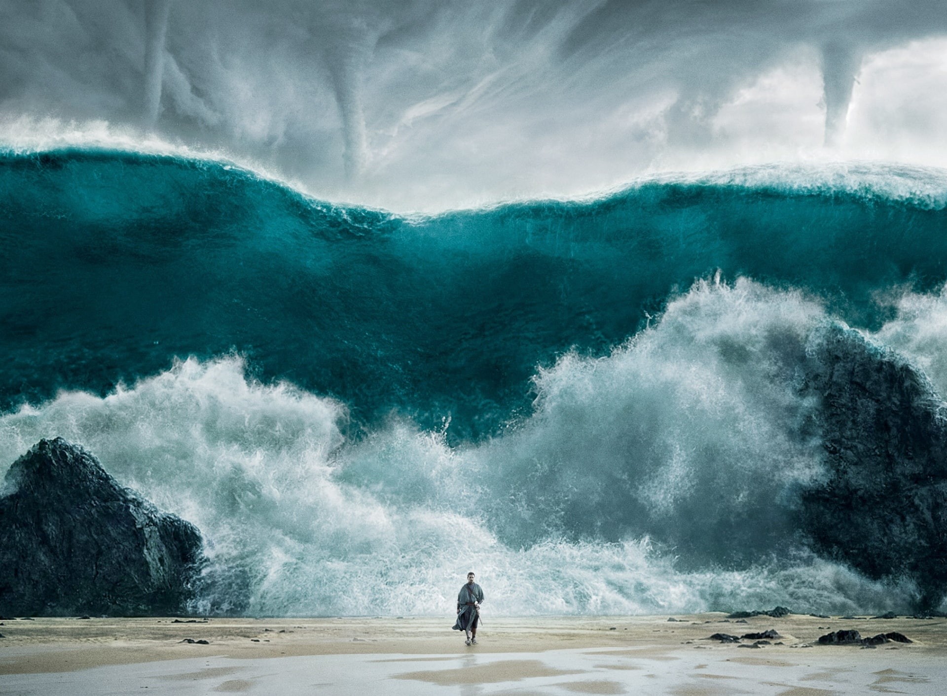 storm, nature, Movies, motion, man, Kings Christian Bale, tidal, biblically-inspired, Epic, away, day, Film, walking, cloud - sky, aquatic sport, sea, HD Wallpaper