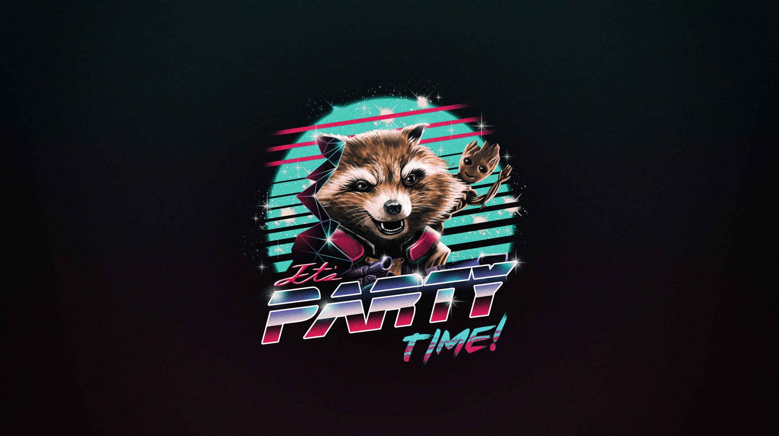 Epic Duo, Minimalism, Its Party Time, Its Party Time!, Retrowave, New Retro Wave, Vincent Trinidad, 80s, Neon, by Vincent Trinidad, Guardians Of The Galaxy, HD Wallpaper