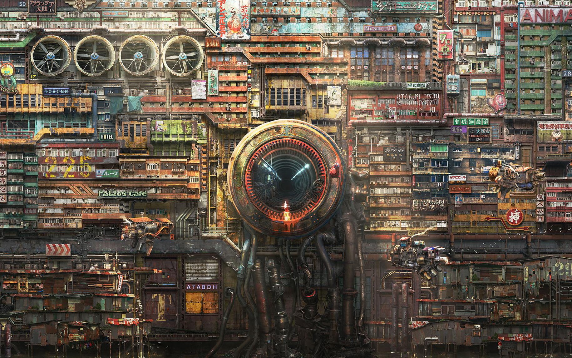 Toshio Hatanaka, 720P, digital art, artwork, cyberpunk, futuristic, HD Wallpaper