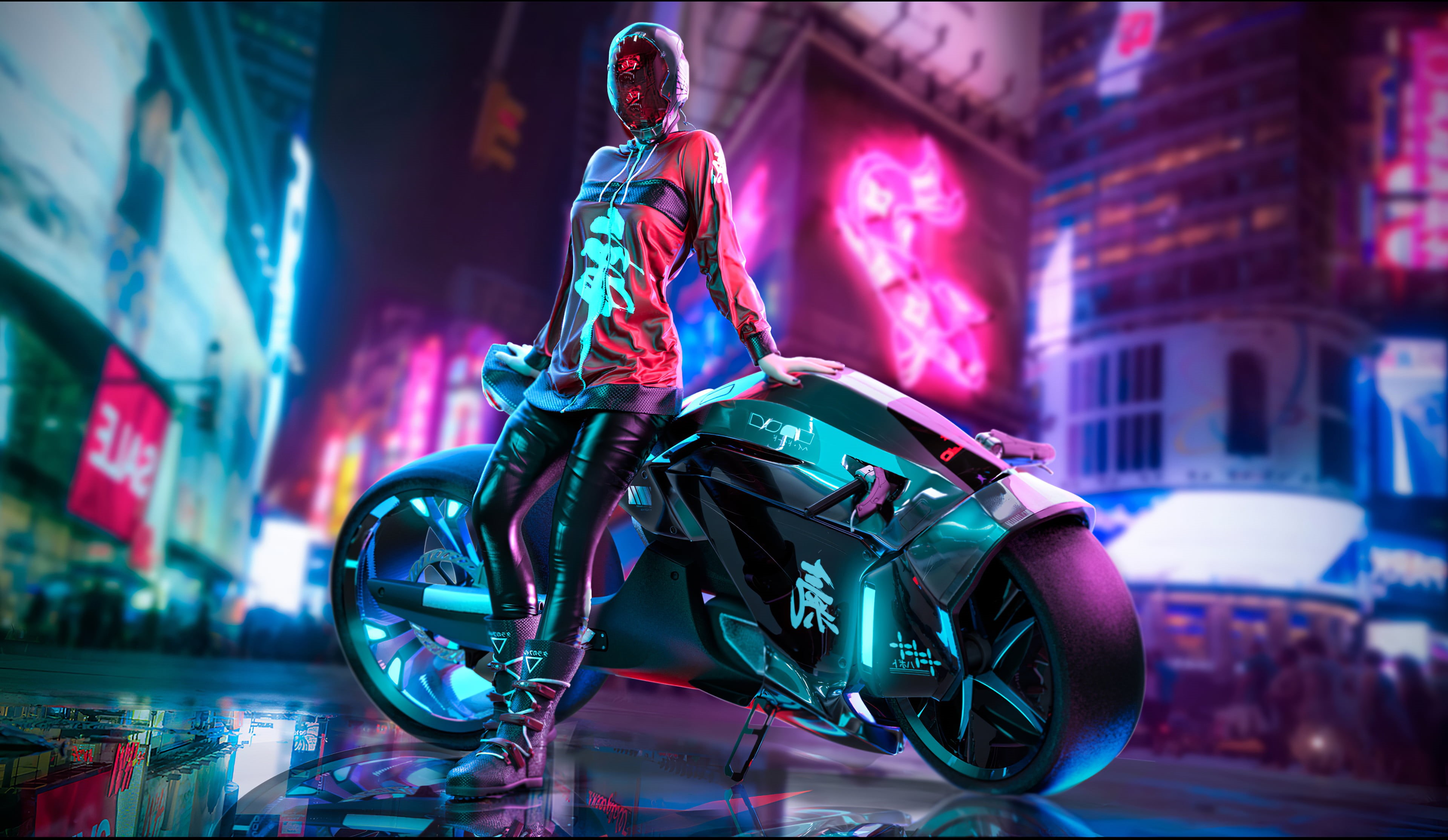 cyberpunk, women, fan art, futuristic, standing, digital art, 4K, digital painting, bikes, Cyberpunk 2077, artwork, futuristic city, HD Wallpaper