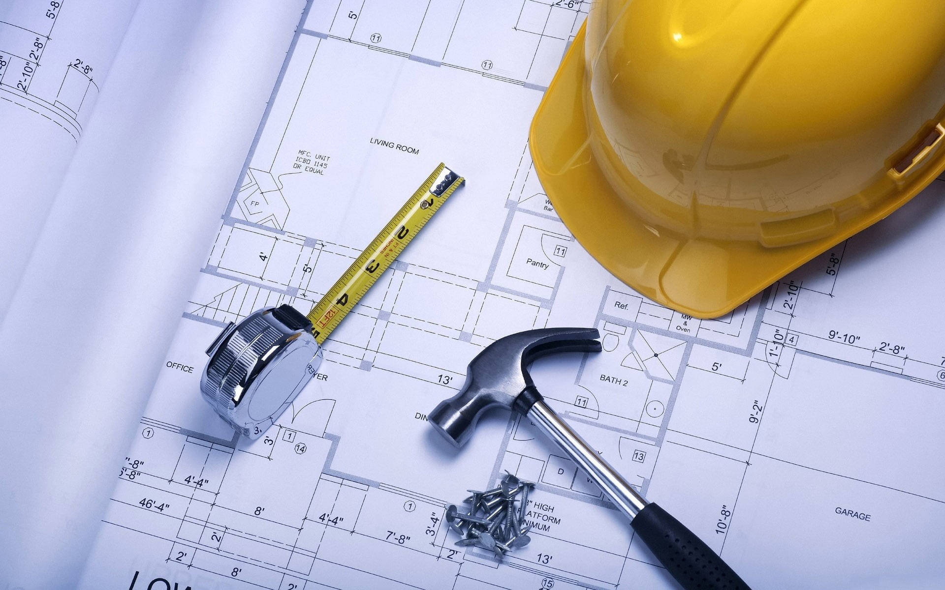 1080P, instrument of Measurement, helmet, drawing, plan, yellow, tools, occupation, paper, technology, indoors, hardhat, planning, sketch, business, development, HD Wallpaper