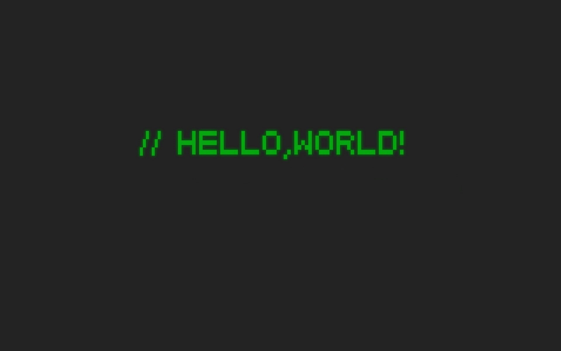 text, Hello World, world, simple background, black background, minimalism, pixelated, 1080P, typography, 8-bit, quote, HD Wallpaper