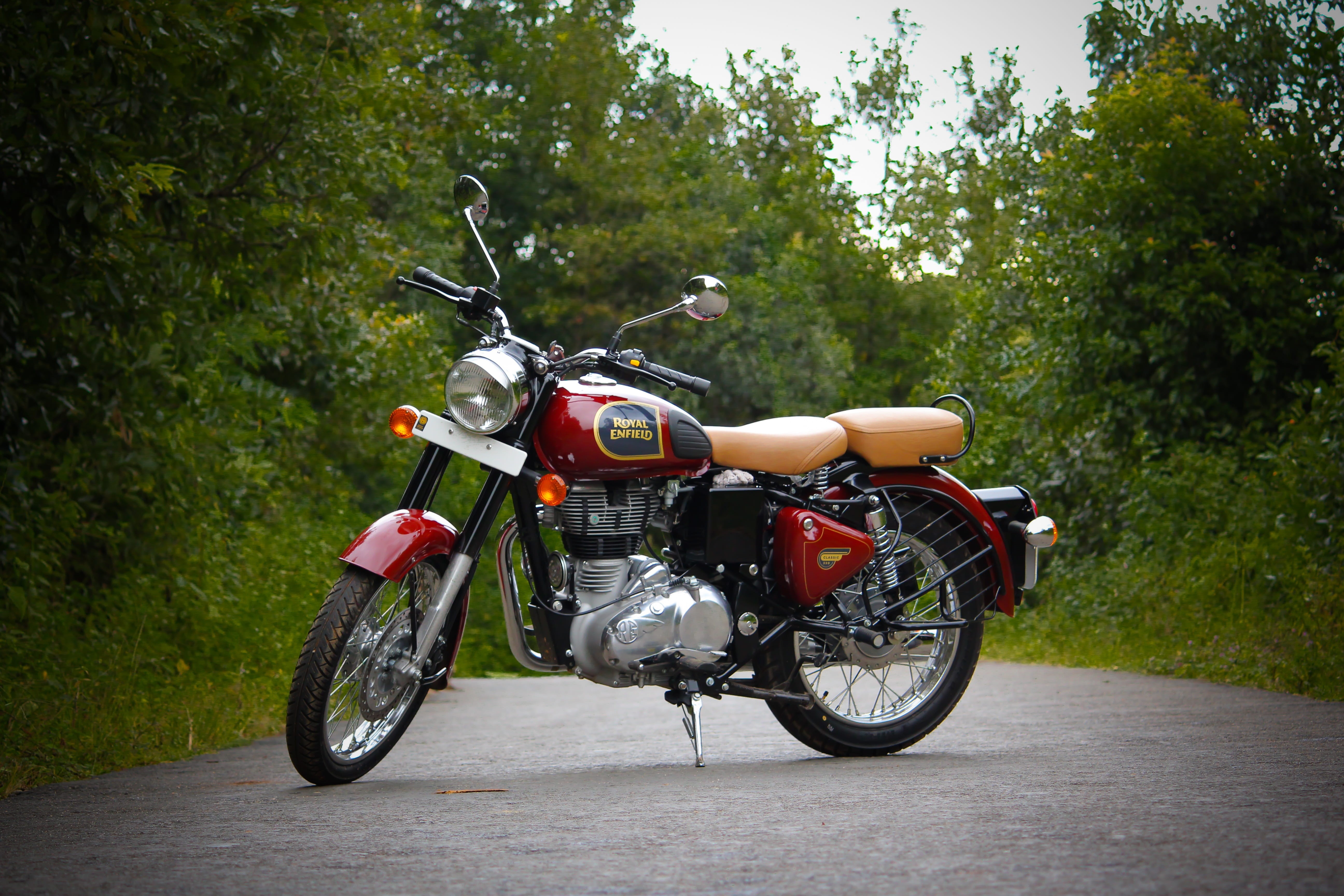 outdoors, travel, transportation, growth, road, red, bhoirymbong royal enfield, green color, bike, nature, plant, crash helmet, one person, mode of transportation, HD Wallpaper