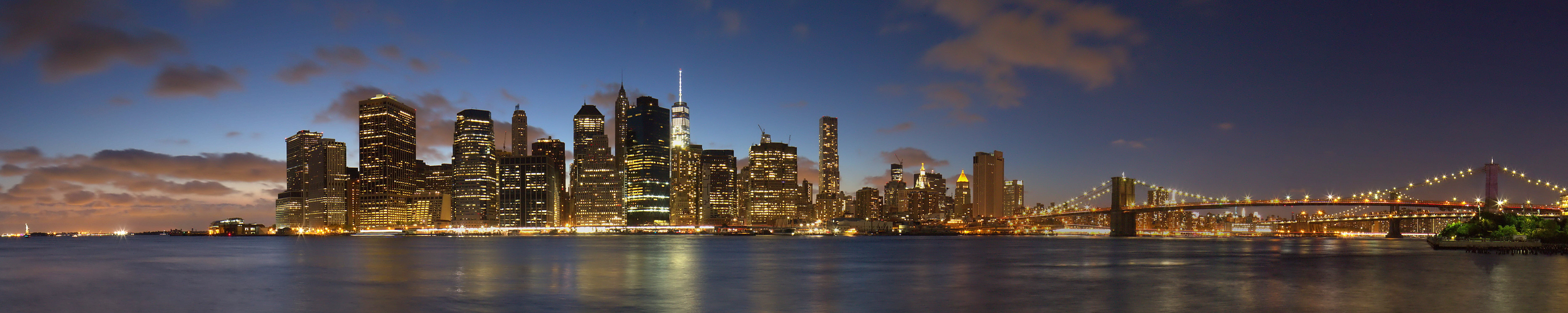 cityscape, bridge, illuminated, famous Place, city lights, ニュ, NYC, romantic, architecture, lights, reflections, 5K, pano, horizon, urbain, water, city, HD Wallpaper