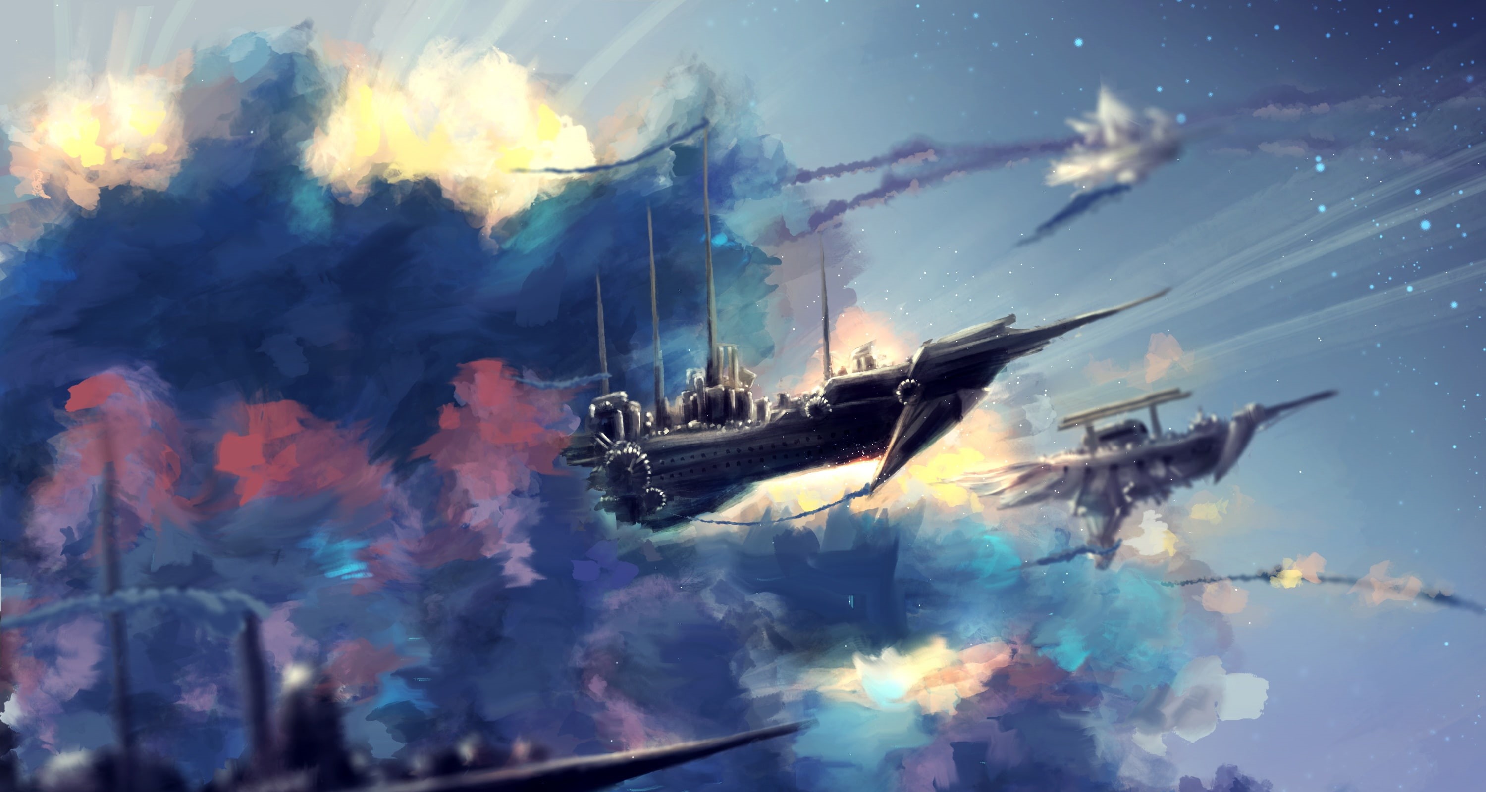 ships, clouds, by SeerLight, 2K, the sky, HD Wallpaper