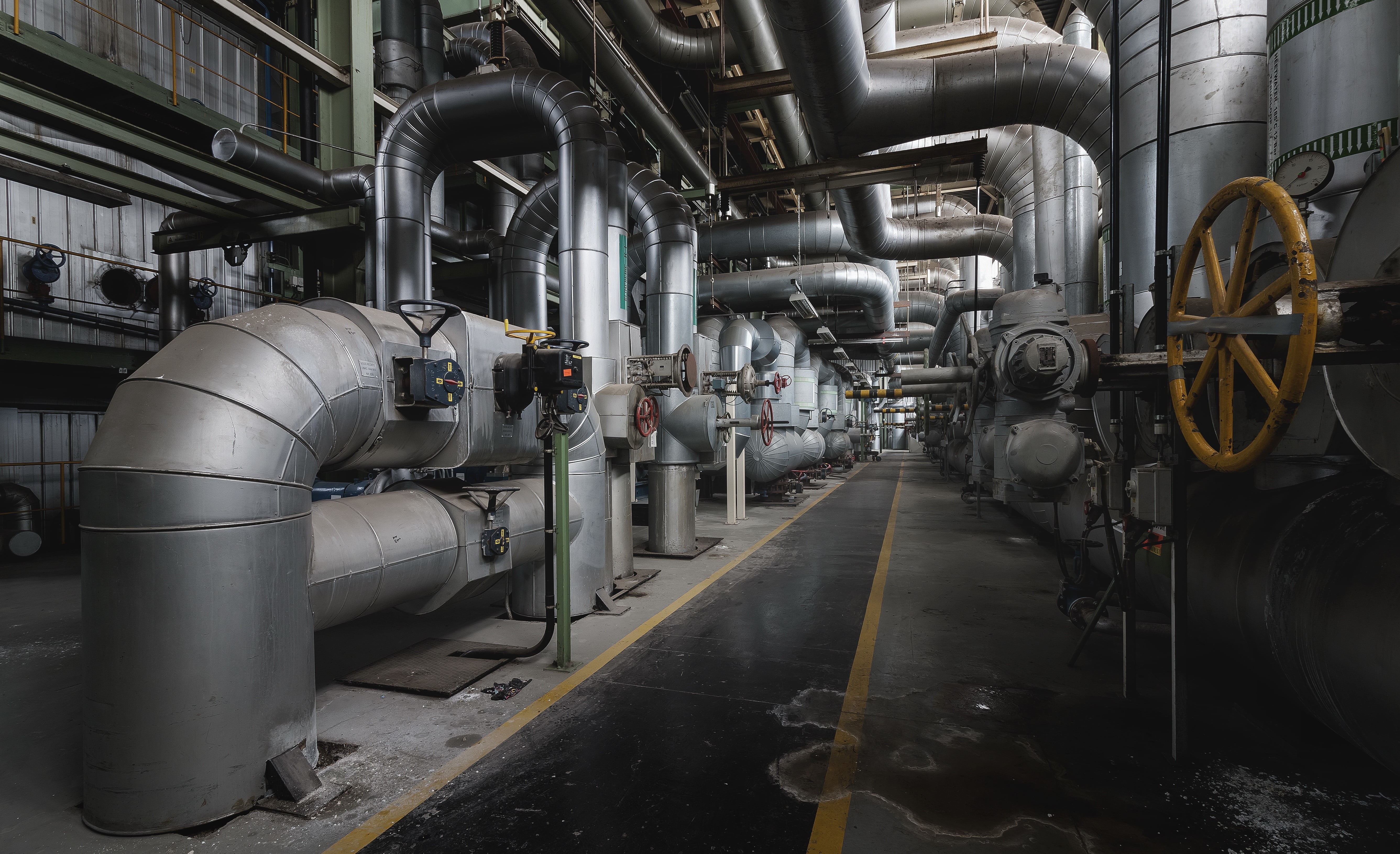 5K, machine valve, industry, pipe - tube, connection, manufacturing equipment, steel, industrial building, machinery, metal, alloy, indoors, gray, complexity, HD Wallpaper