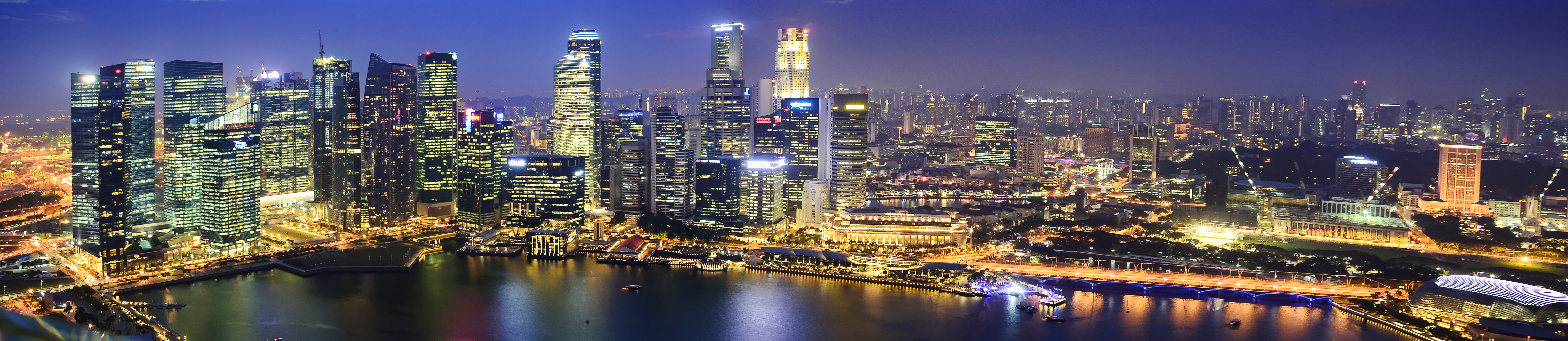 tower, building Exterior, skyscraper, office Building, photo, water, marina bay singapore, O.T.W, river, famous Place, by night, business, city, financial District, HD Wallpaper