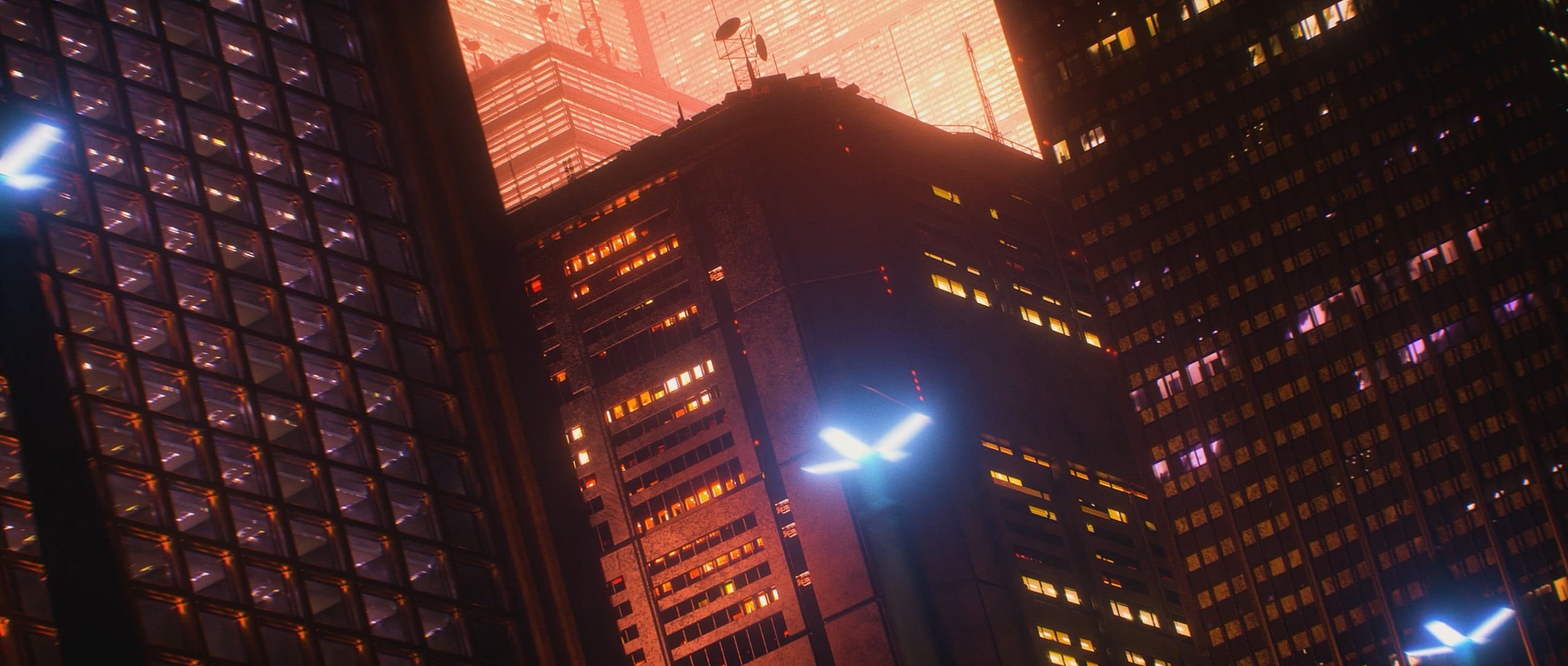 low angle view, skyscraper, building, Akira, lighting equipment, financial district, built structure, no people, cyberpunk, tower, awaken akira, sky, nature, HD Wallpaper